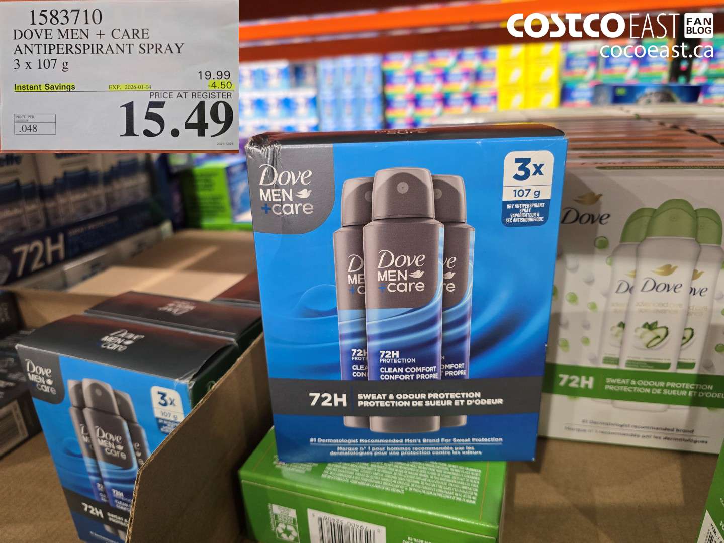 1583710 DOVE MEN + CARE ANTIPERSPIRANT SPRAY 3 x 107 g ($4.50 INSTANT SAVINGS EXPIRES ON 2026-01-04) $15.49