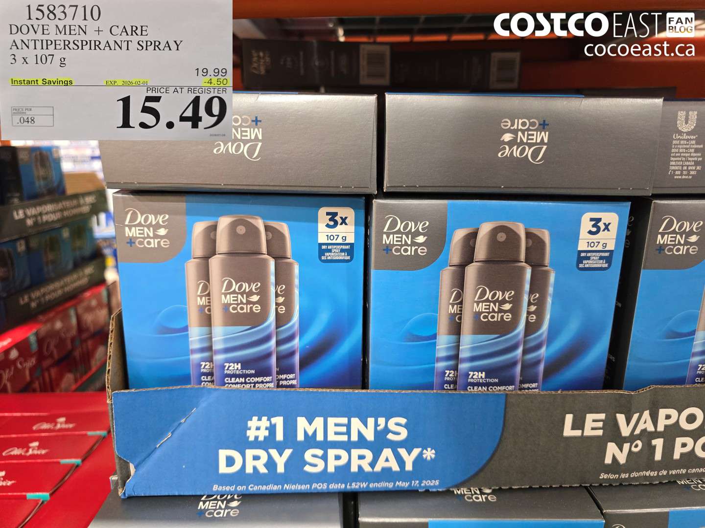 1583710 DOVE MEN + CARE ANTIPERSPIRANT SPRAY 3 x 107 g ($4.50 INSTANT SAVINGS EXPIRES ON 2026-02-01) $15.49