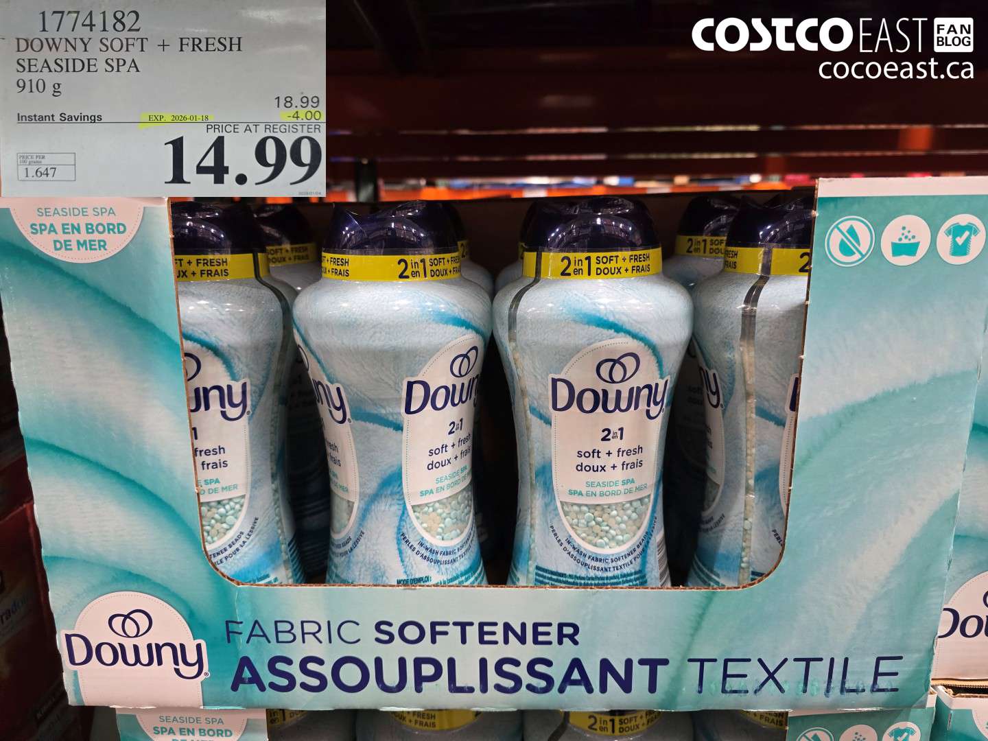 1774182 DOWNY SOFT + FRESH SEASIDE SPA 910 G ($4.00 INSTANT SAVINGS EXPIRES ON 2026-01-18) $14.99