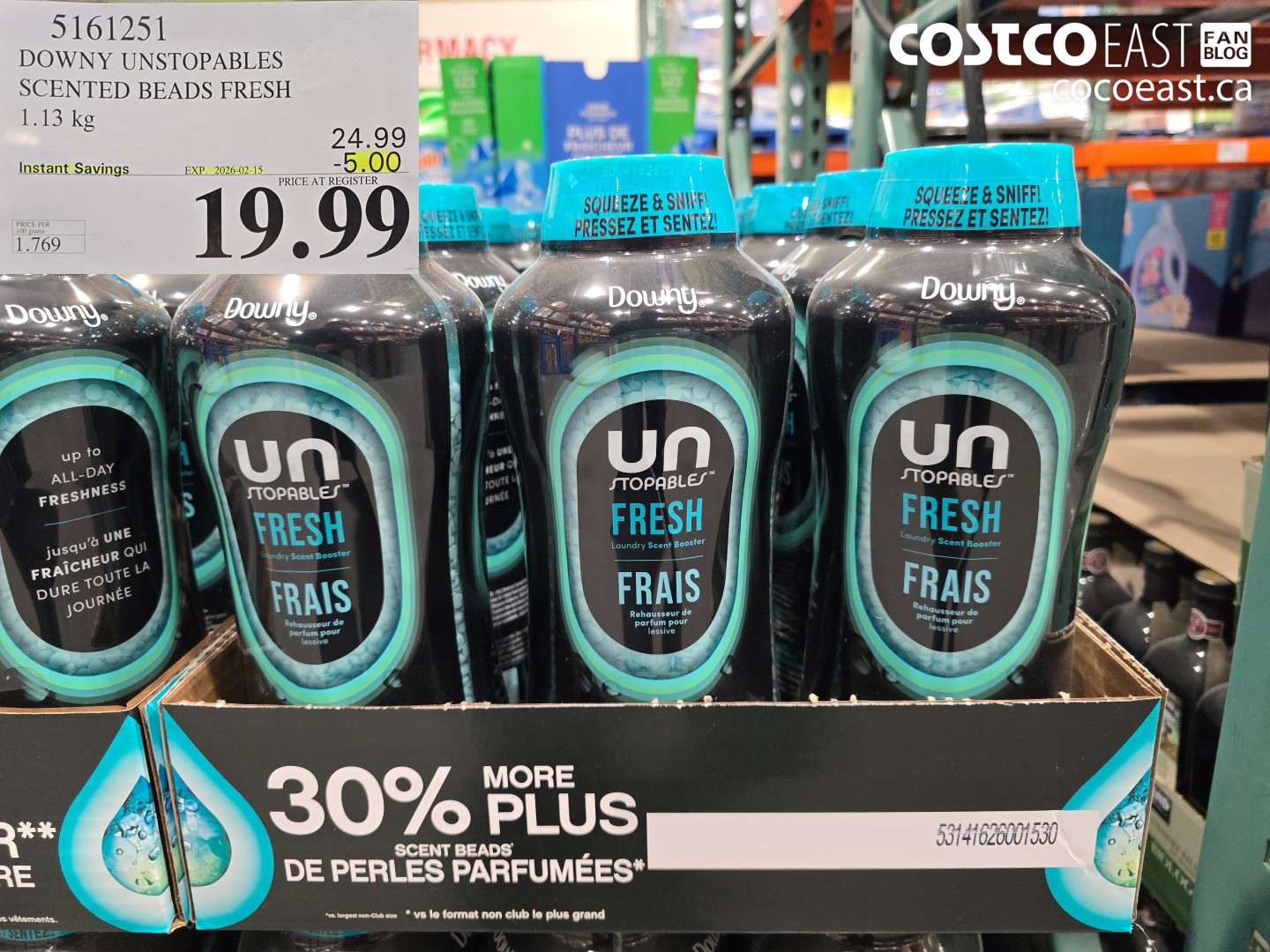 5161251 DOWNY UNSTOPABLES SCENTED BEADS FRESH 1.13 kg  ($5.00 INSTANT SAVINGS EXPIRES ON 2026-02-15) $19.99