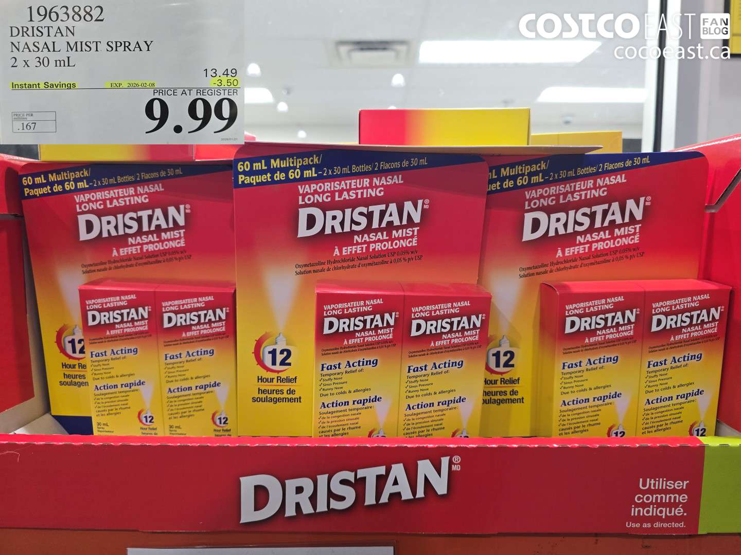 1963882 DRISTAN NASAL MIST SPRAY 2 x 30 mL ($3.50 INSTANT SAVINGS EXPIRES ON 2026-02-08) $9.99