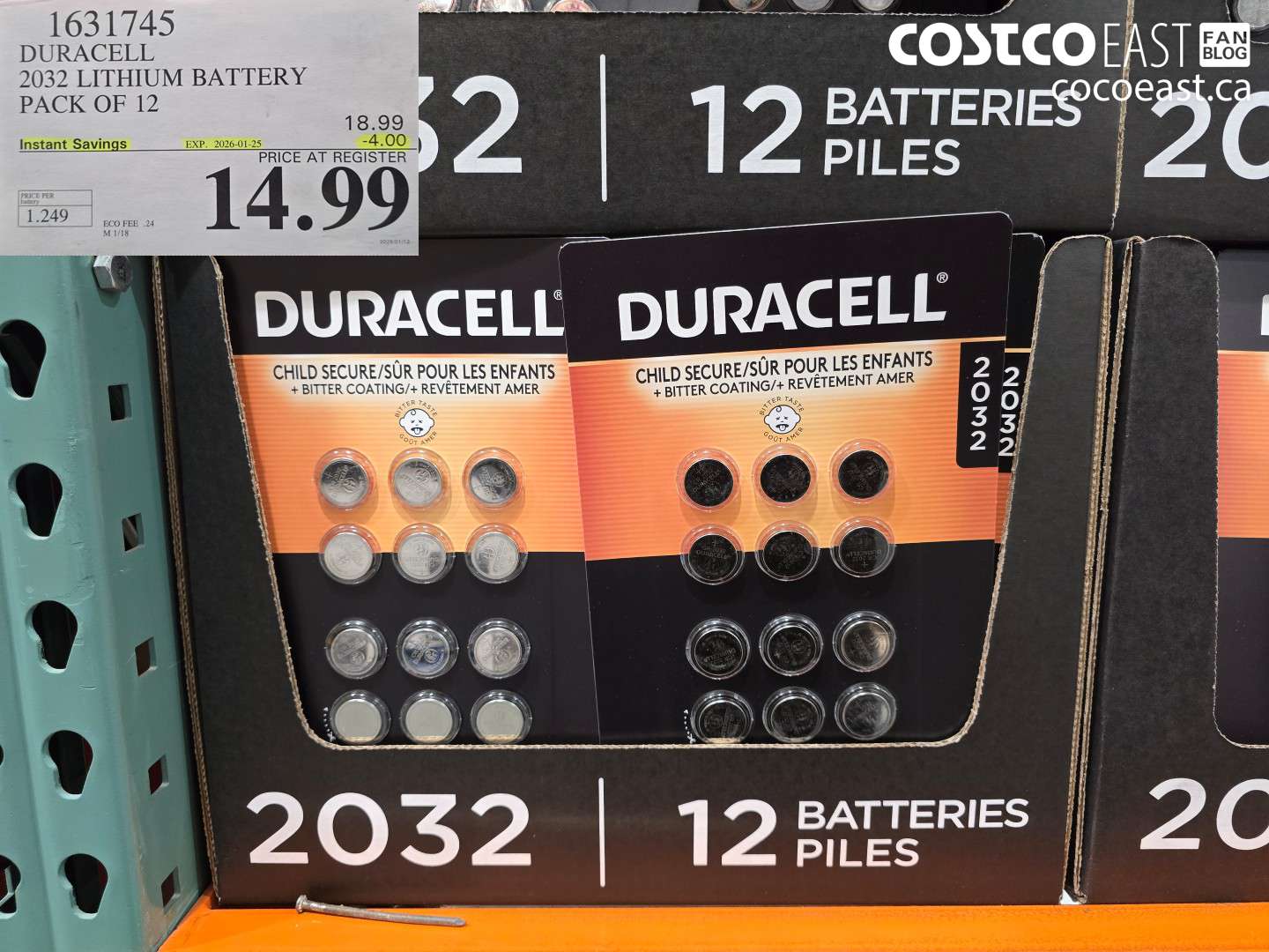 1631745 DURACELL 2032 LITHIUM BATTERY PACK OF 12 ($4.00 INSTANT SAVINGS EXPIRES ON 2026-01-25) $14.99