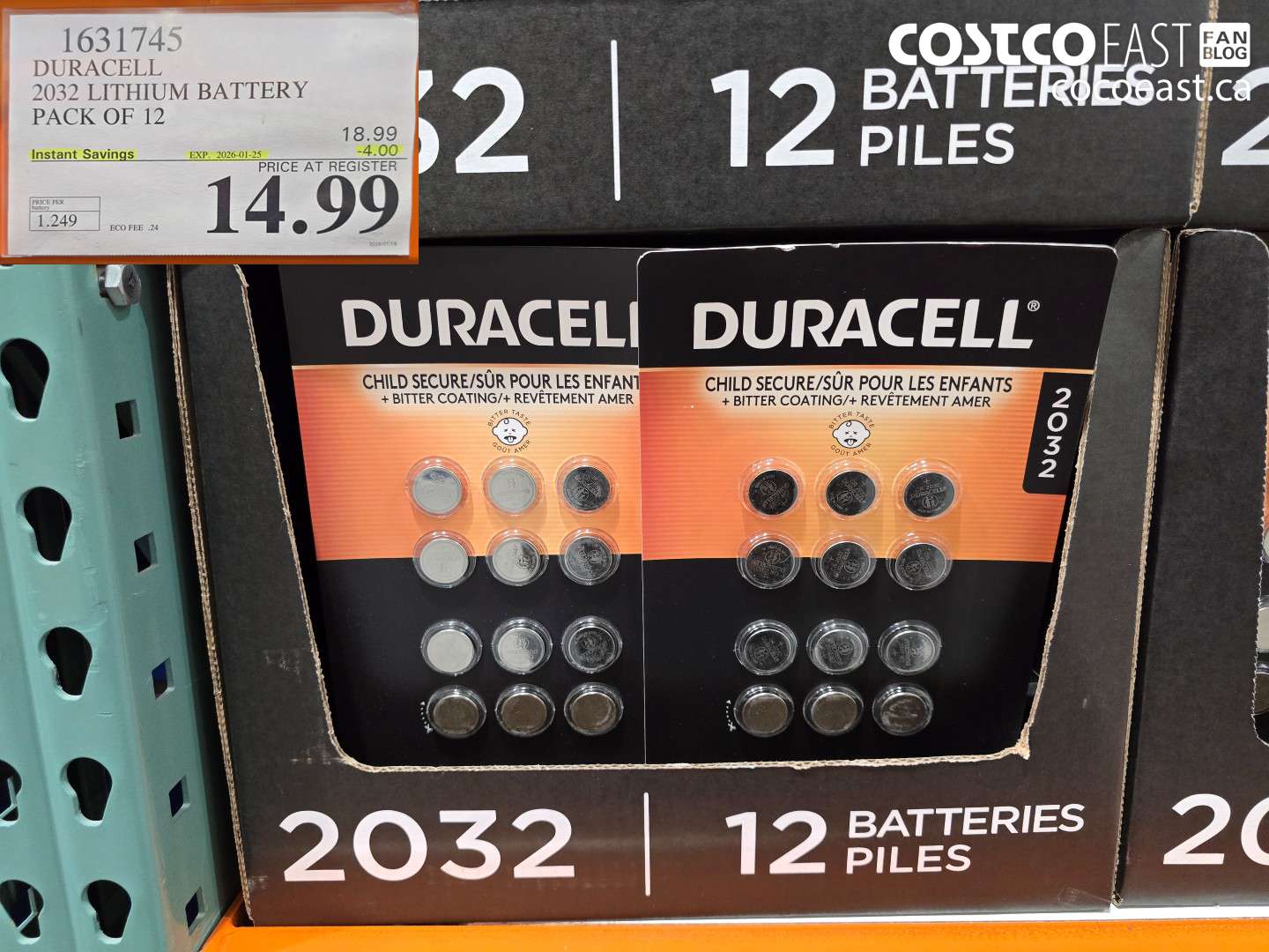1631745 DURACELL 2032 LITHIUM BATTERY PACK OF 12 ($4.00 INSTANT SAVINGS EXPIRES ON 2026-01-25) $14.99