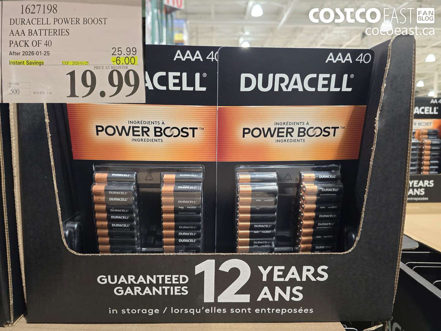 1627198 DURACELL POWER BOOST AAA BATTERIES PACK OF 40 ($6.00 INSTANT SAVINGS EXPIRES ON 2026-01-25) $19.99
