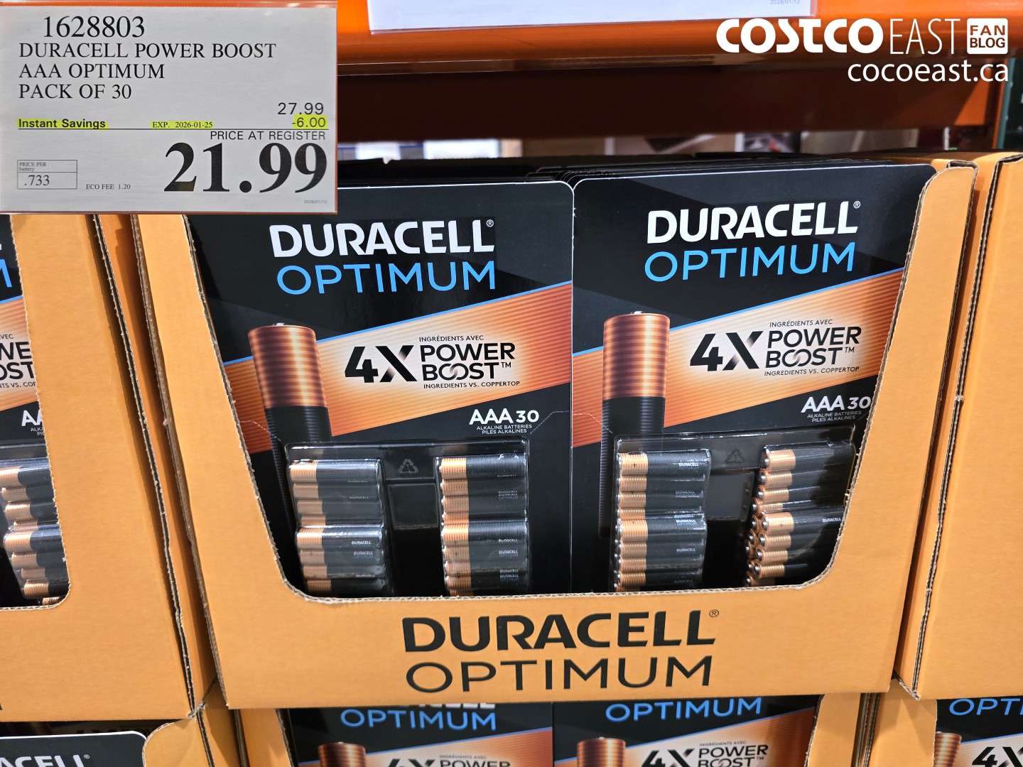 1628803 DURACELL POWER BOOST AAA OPTIMUM PACK OF 30 ($6.00 INSTANT SAVINGS EXPIRES ON 2026-01-25) $21.99