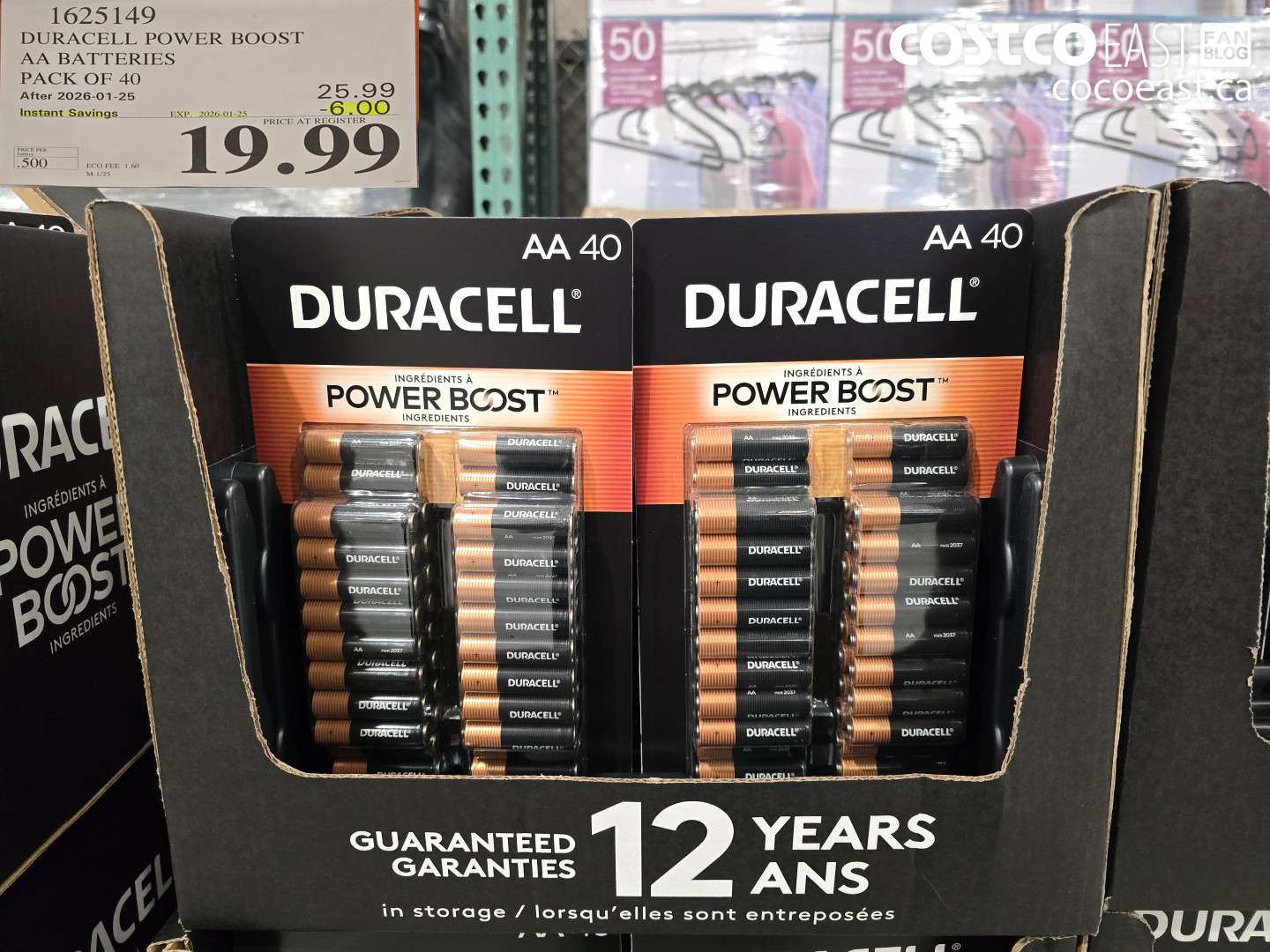 1625149 DURACELL POWER BOOST AA BATTERIES PACK OF 40 ($6.00 INSTANT SAVINGS EXPIRES ON 2026-01-25) $19.99