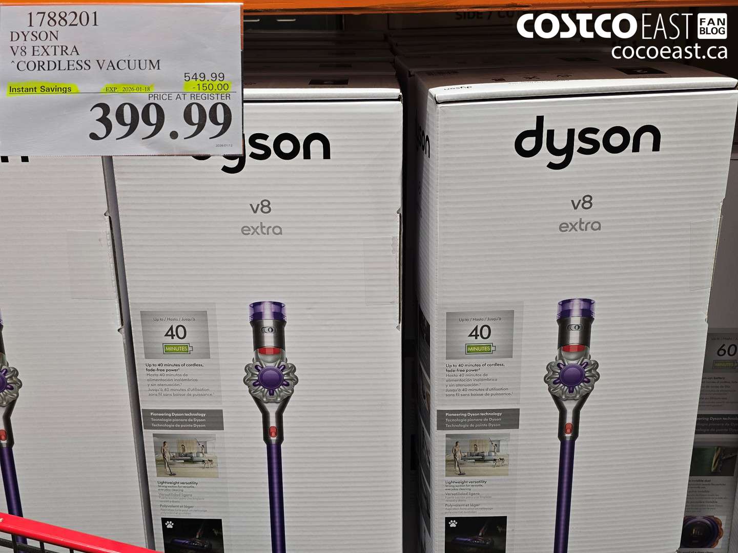 1788201 Dyson V8 EXTRA CORDLESS VACUUM ($150.00 INSTANT SAVINGS EXPIRES ON 2026-01-18) $399.99