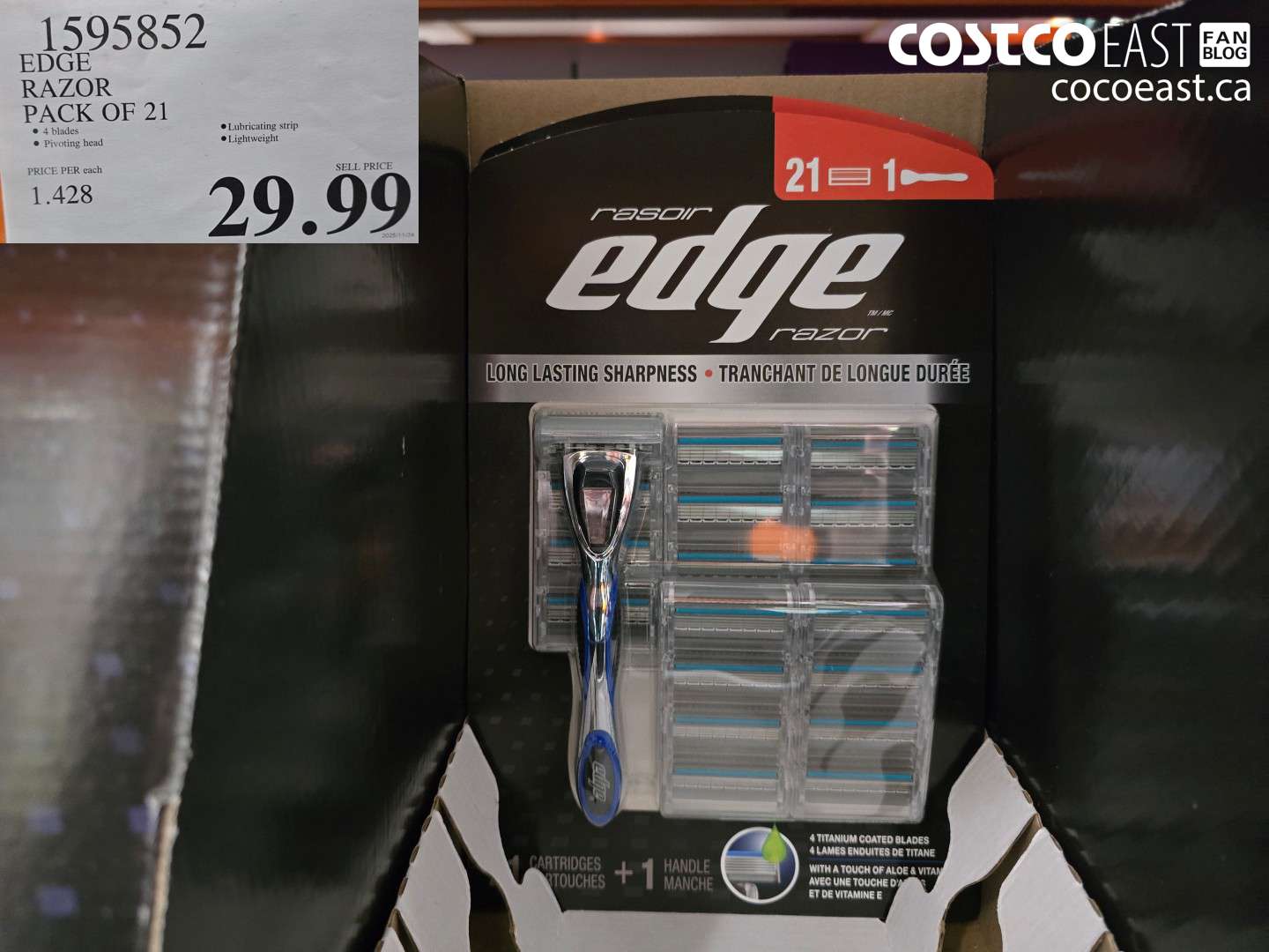 1595852 EDGE RAZOR PACK OF 21 $29.99