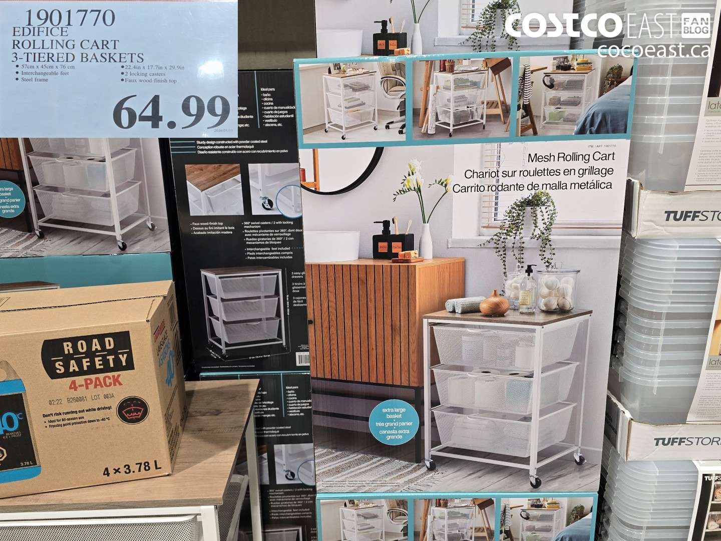 1901770 EDIFICE ROLLING CART 3-TIERED BASKETS $64.99