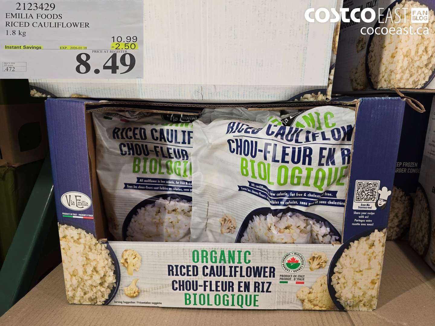 2123429 EMILIA FOODS RICED CAULIFLOWER 1.8 kg ($2.50 INSTANT SAVINGS EXPIRES ON 2026-01-18) $8.49