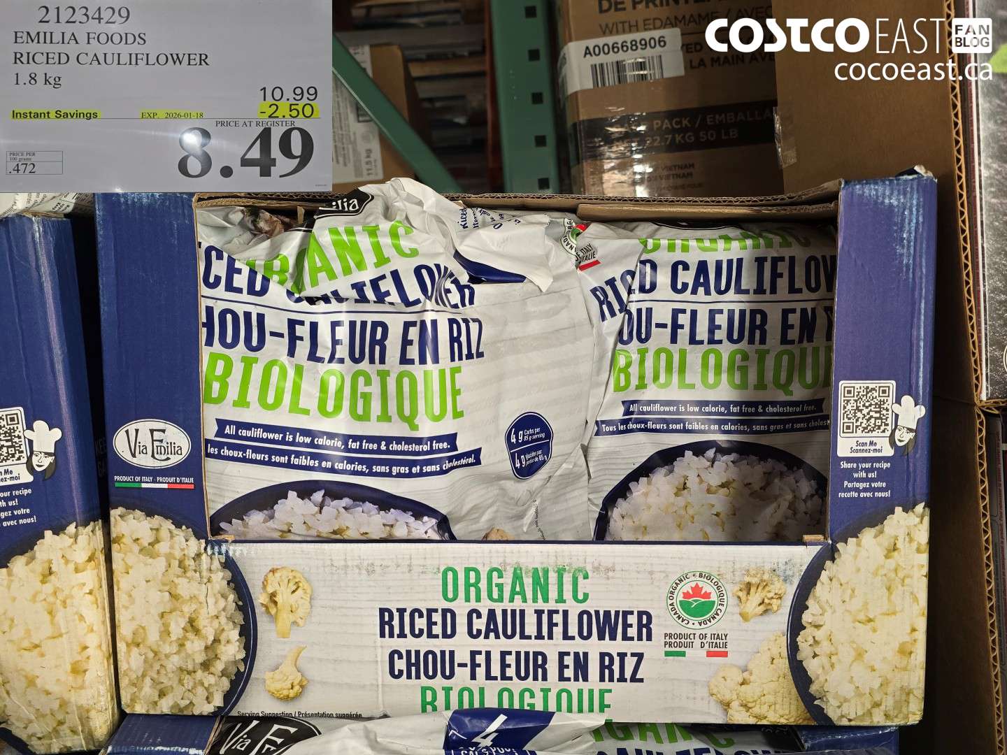 2123429 EMILIA FOODS RICED CAULIFLOWER 1.8 kg ($2.50 INSTANT SAVINGS EXPIRES ON 2026-01-18) $8.49