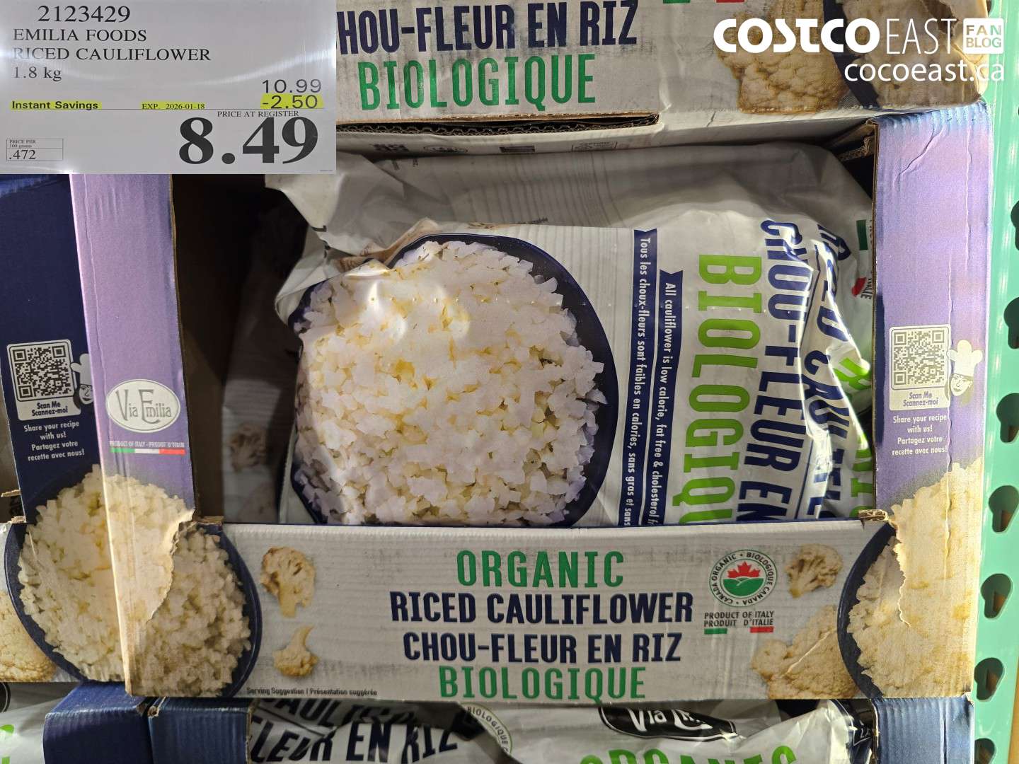 2123429 EMILIA FOODS RICED CAULIFLOWER 1.8 kg ($2.50 INSTANT SAVINGS EXPIRES ON 2026-01-18) $8.49