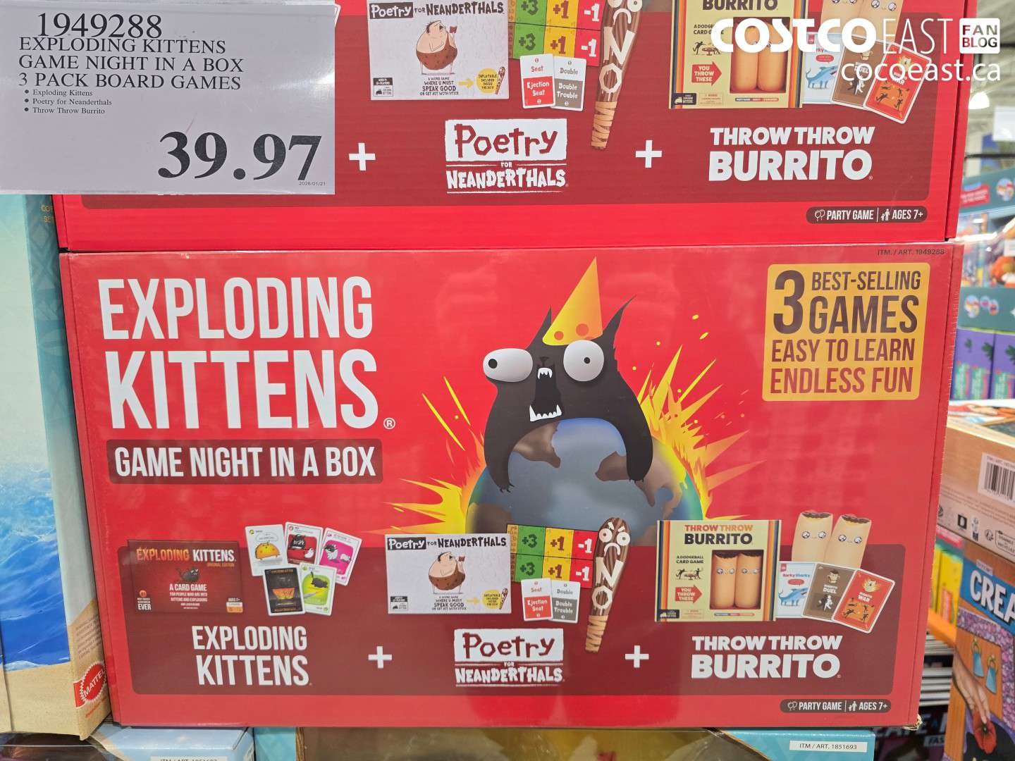 1949288 EXPLODING KITTENS GAME NIGHT IN A BOX 3 PACK BOARD GAMES $39.97