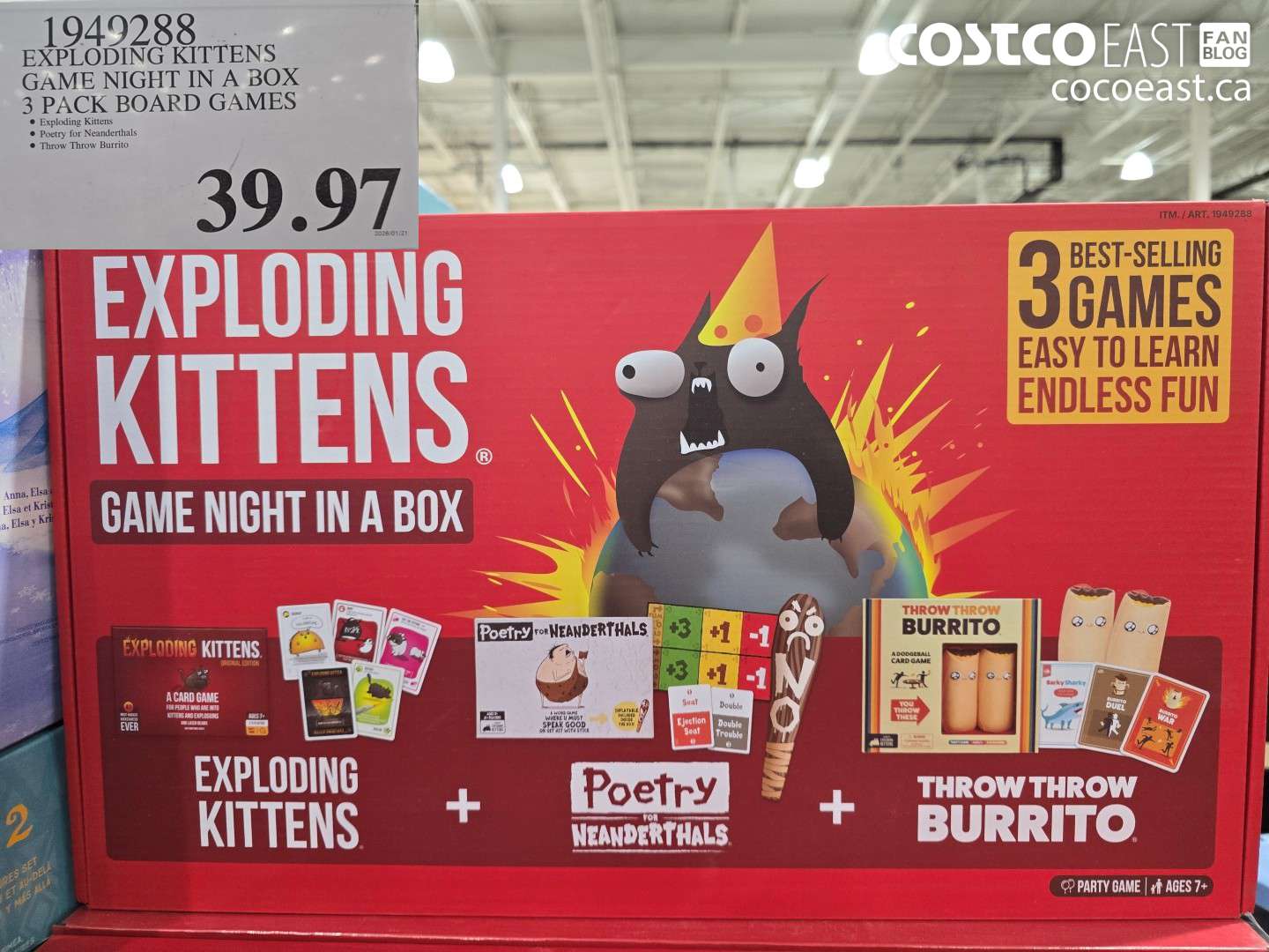 1949288 EXPLODING KITTENS GAME NIGHT IN A BOX 3 PACK BOARD GAMES $39.97