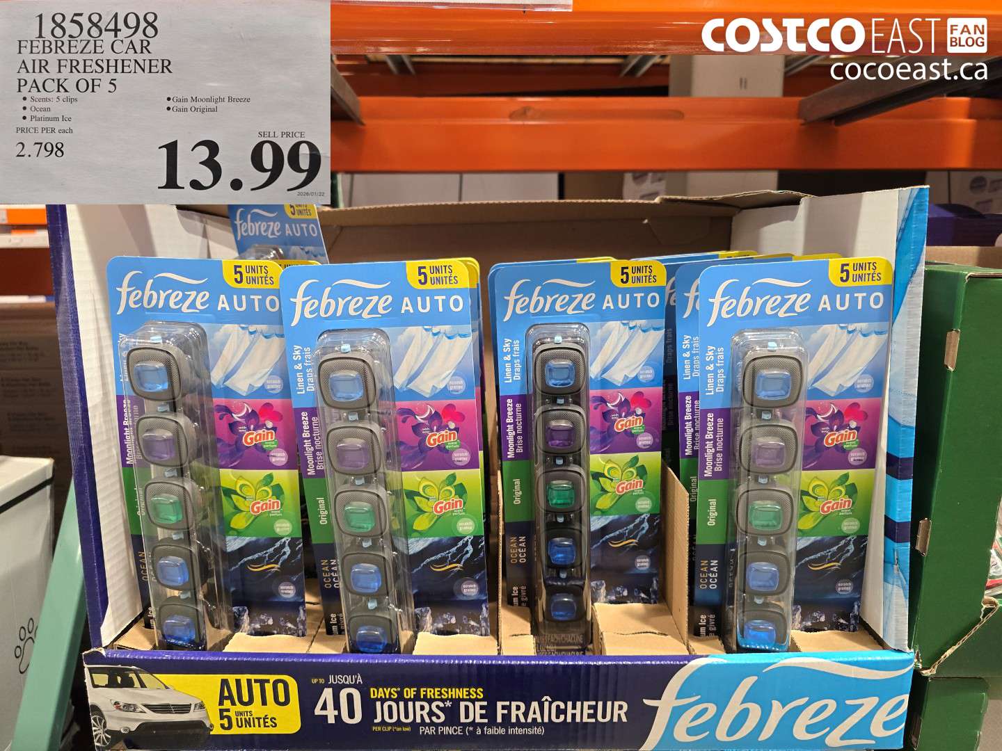 1858498 FEBREZE CAR AIR FRESHENER PACK OF 5 $13.99