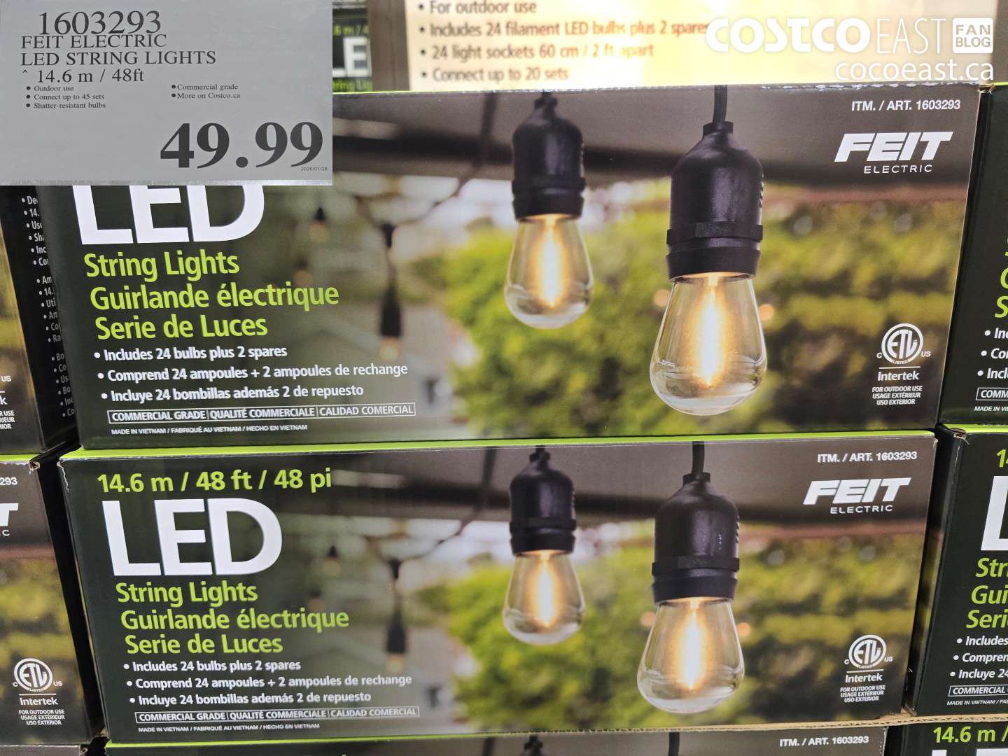 1603293 FEIT ELECTRIC LED STRING LIGHTS 14.6 m (48ft) $49.99