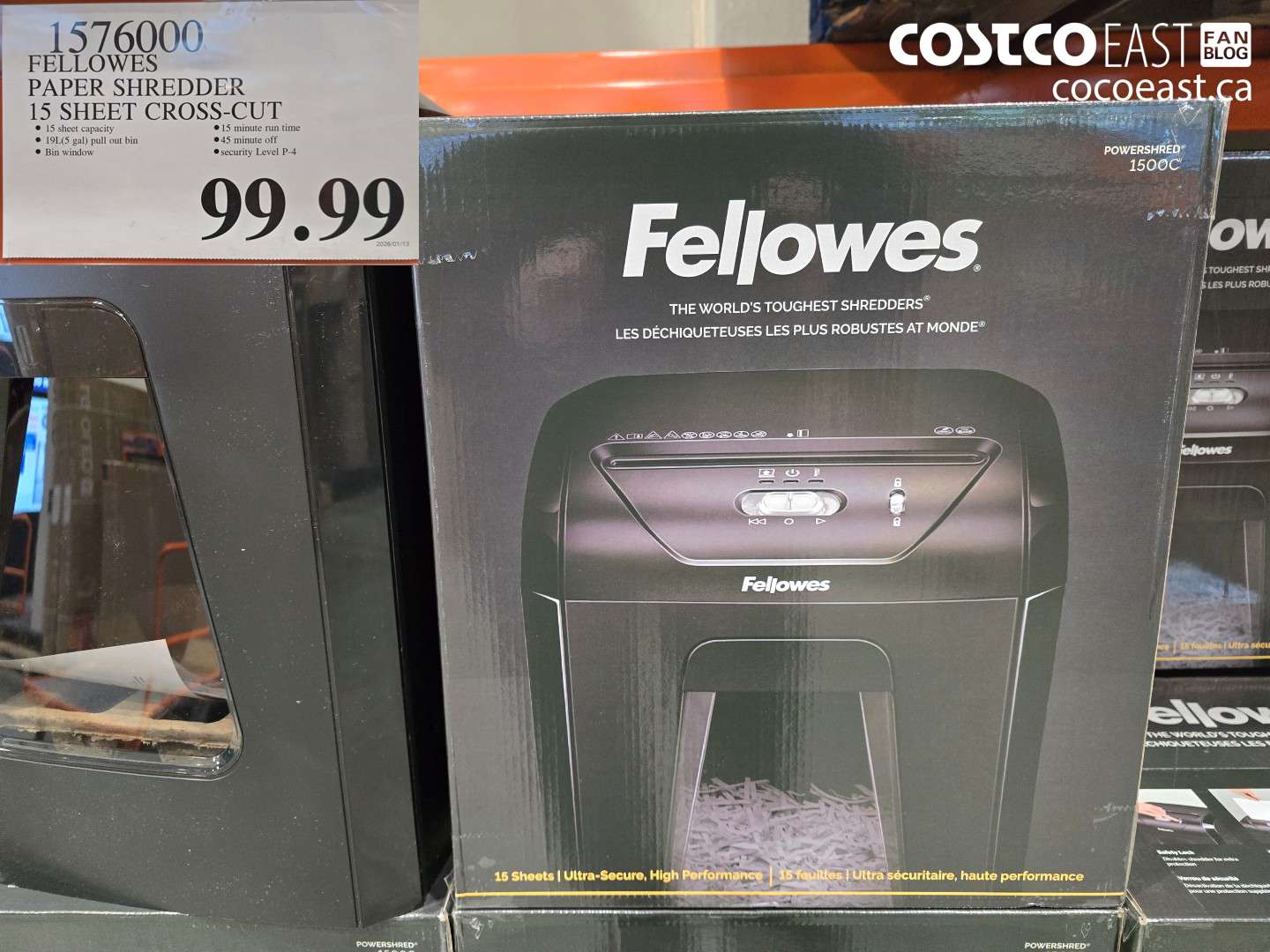 1576000 FELLOWES PAPER SHREDDER 15 SHEET CROSS-CUT $99.99