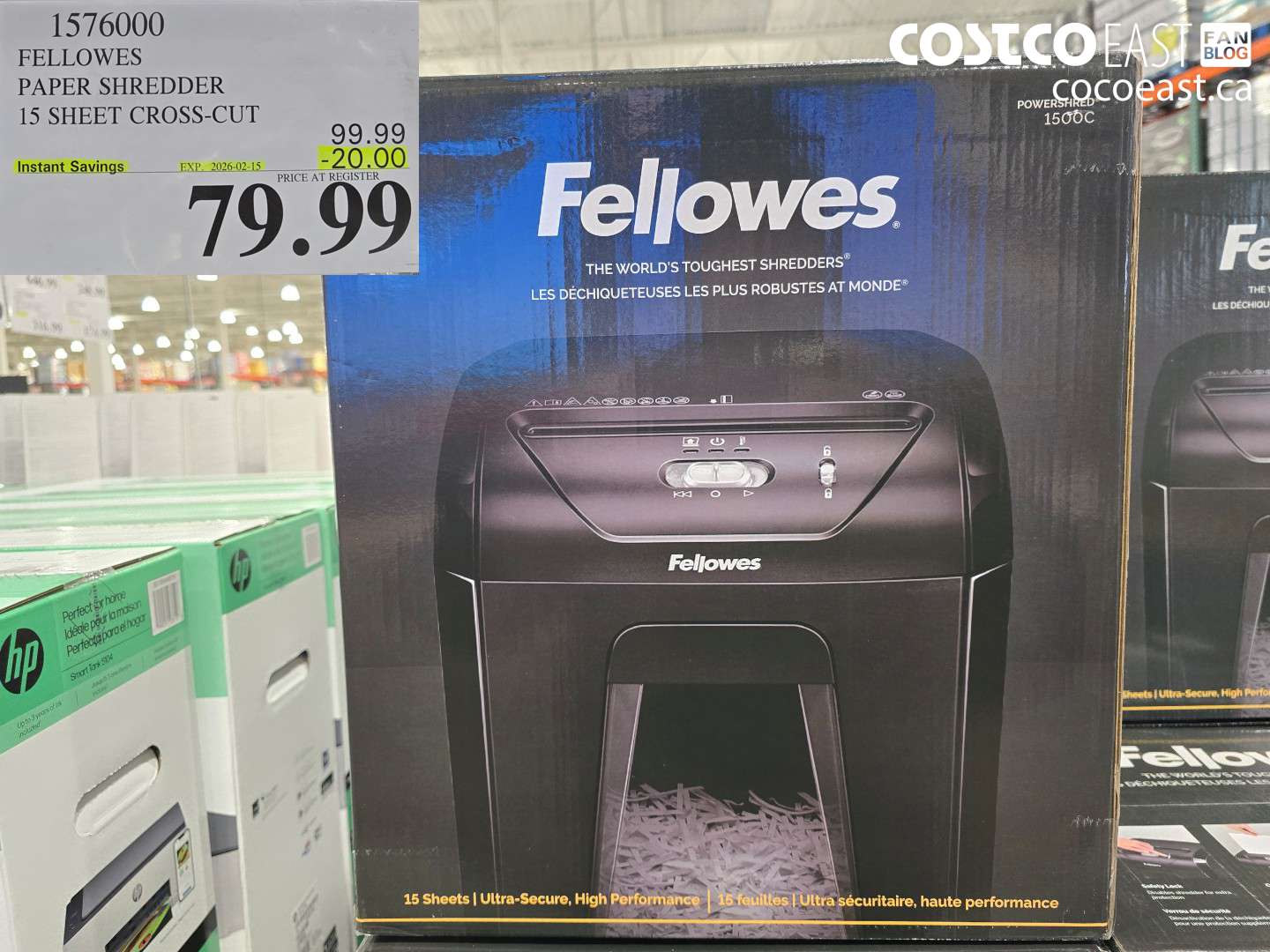 1576000 FELLOWES PAPER SHREDDER 15 SHEET CROSS-CUT ($20.00 INSTANT SAVINGS EXPIRES ON 2026-02-15) $79.99