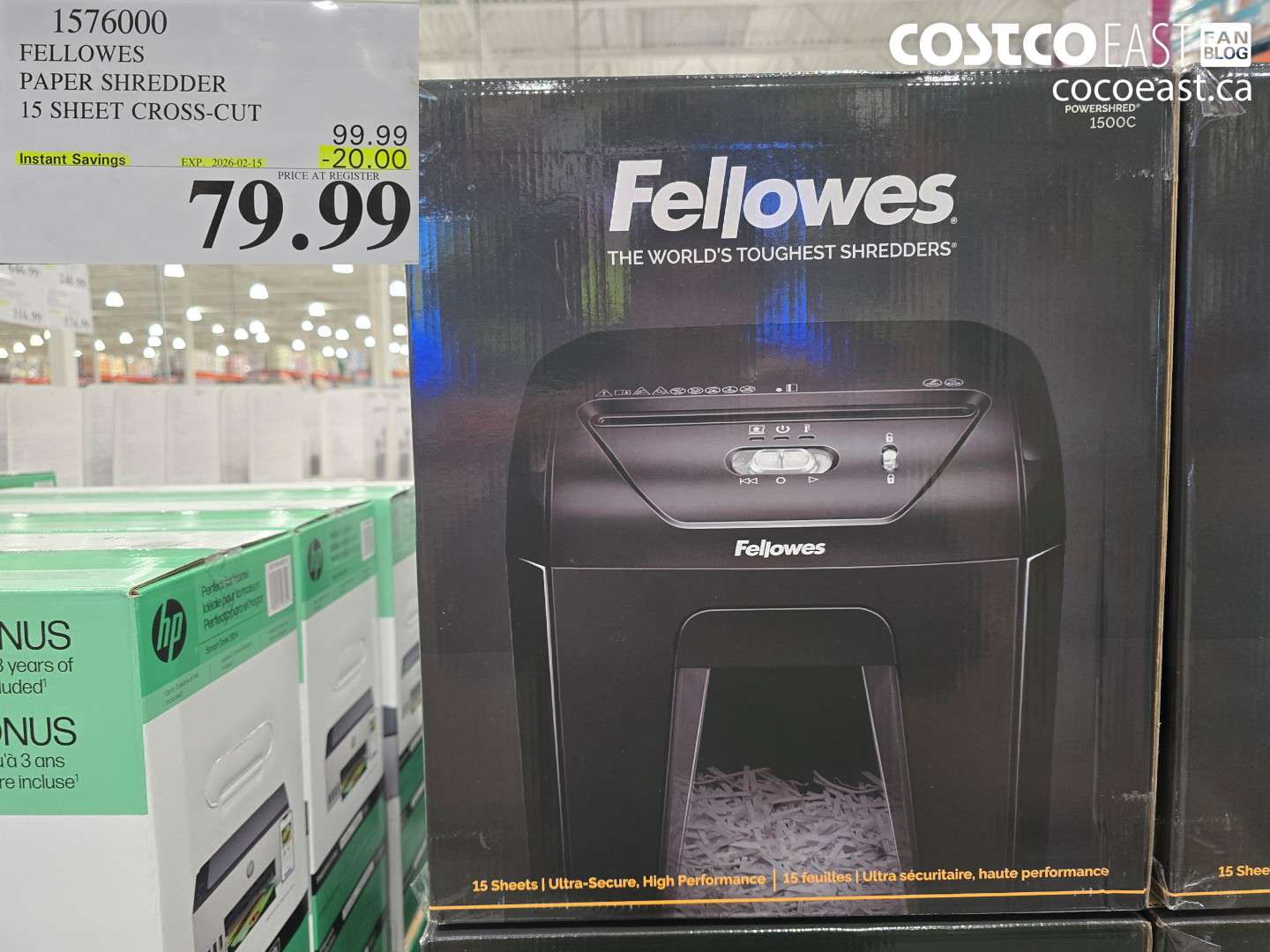1576000 FELLOWES PAPER SHREDDER 15 SHEET CROSS-CUT ($20.00 INSTANT SAVINGS EXPIRES ON 2026-02-15) $79.99