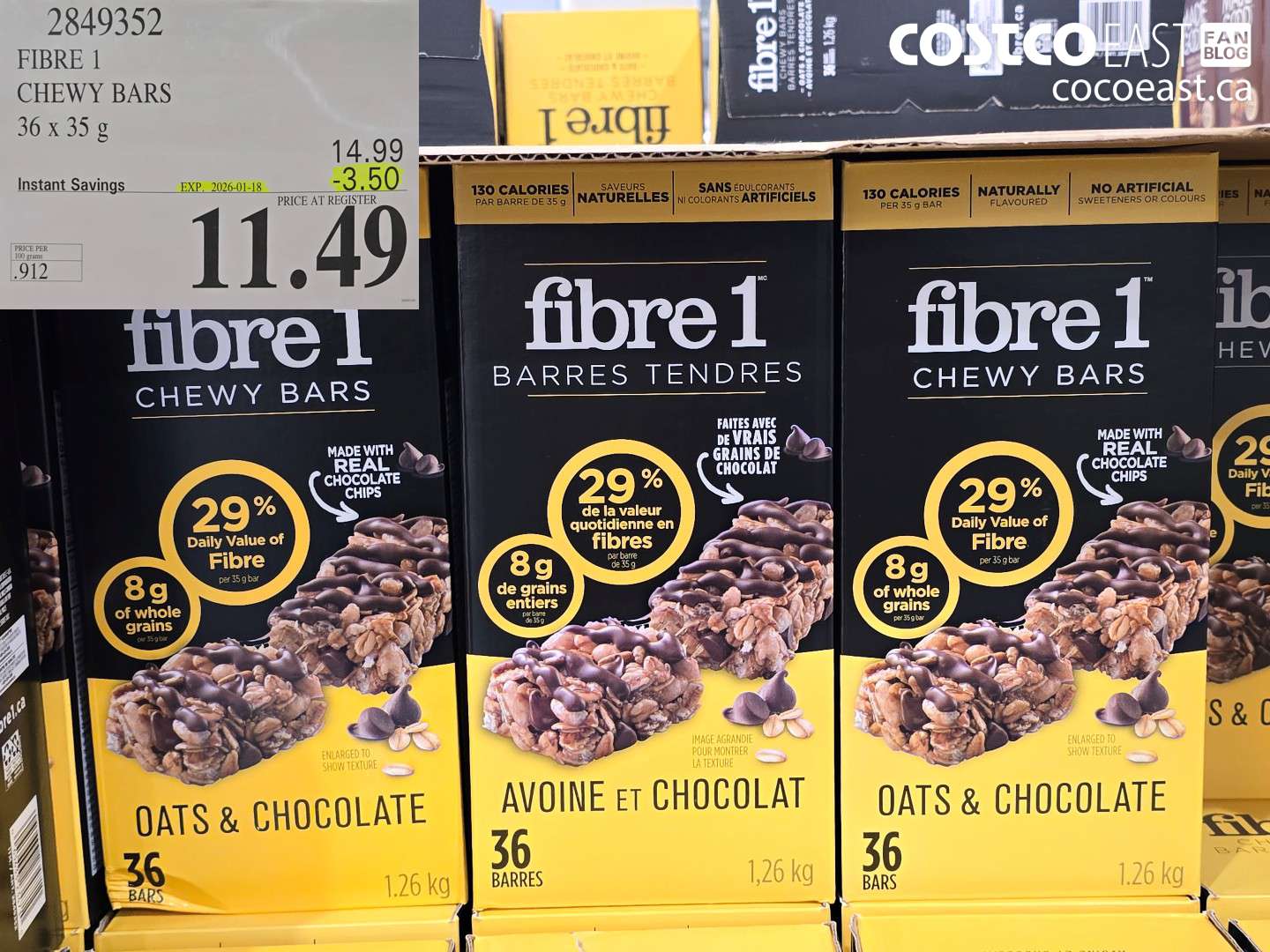 2849352 FIBRE 1 CHEWY BARS 36 x 35 G ($3.50 INSTANT SAVINGS EXPIRES ON 2026-01-18) $11.49