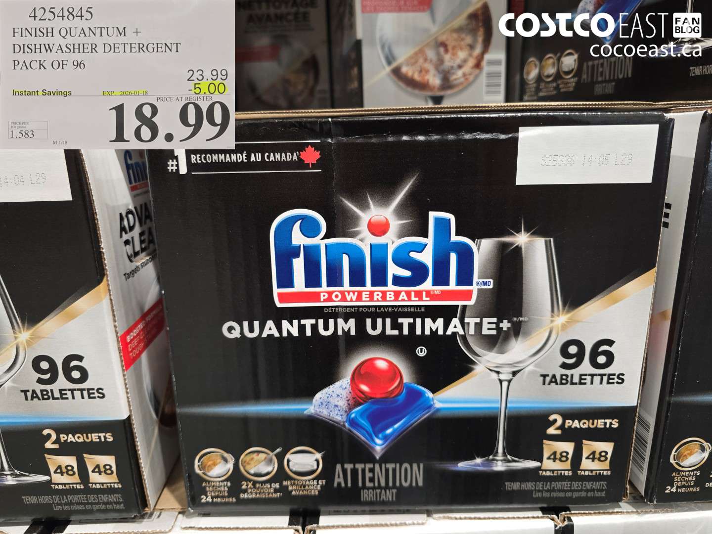 4254845 FINISH QUANTUM + DISHWASHER DETERGENT PACK OF 96 ($5.00 INSTANT SAVINGS EXPIRES ON 2026-01-18) $18.99
