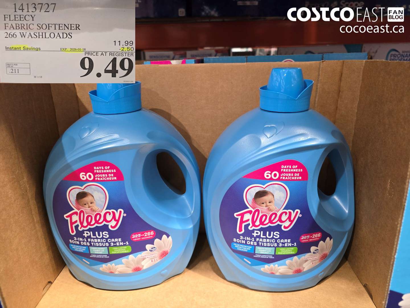 1413727 FLEECY FABRIC SOFTENER 266 washloads ($2.50 INSTANT SAVINGS EXPIRES ON 2026-01-18) $9.49