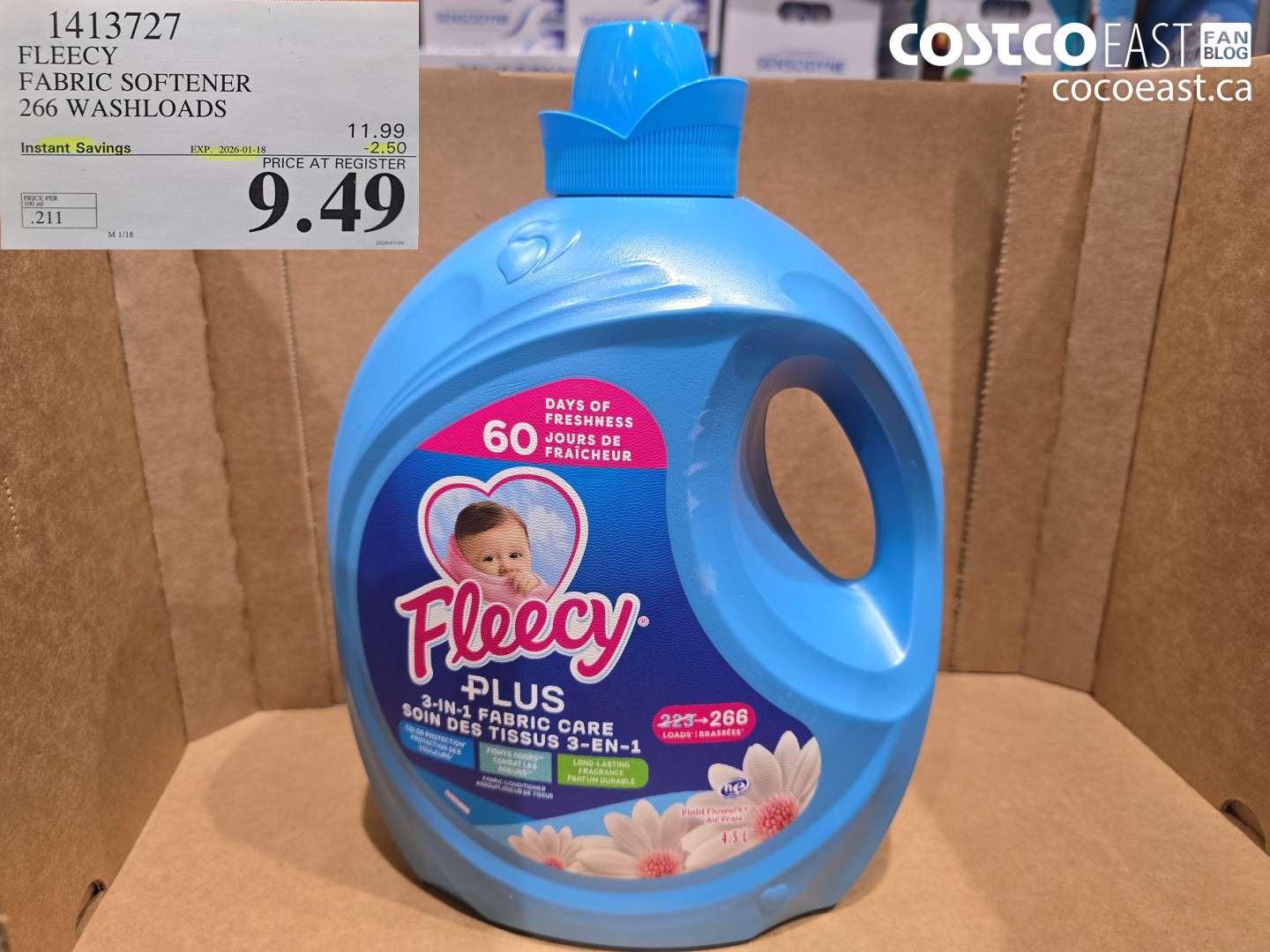 1413727 FLEECY FABRIC SOFTENER 266 washloads ($2.50 INSTANT SAVINGS EXPIRES ON 2026-01-18) $9.49