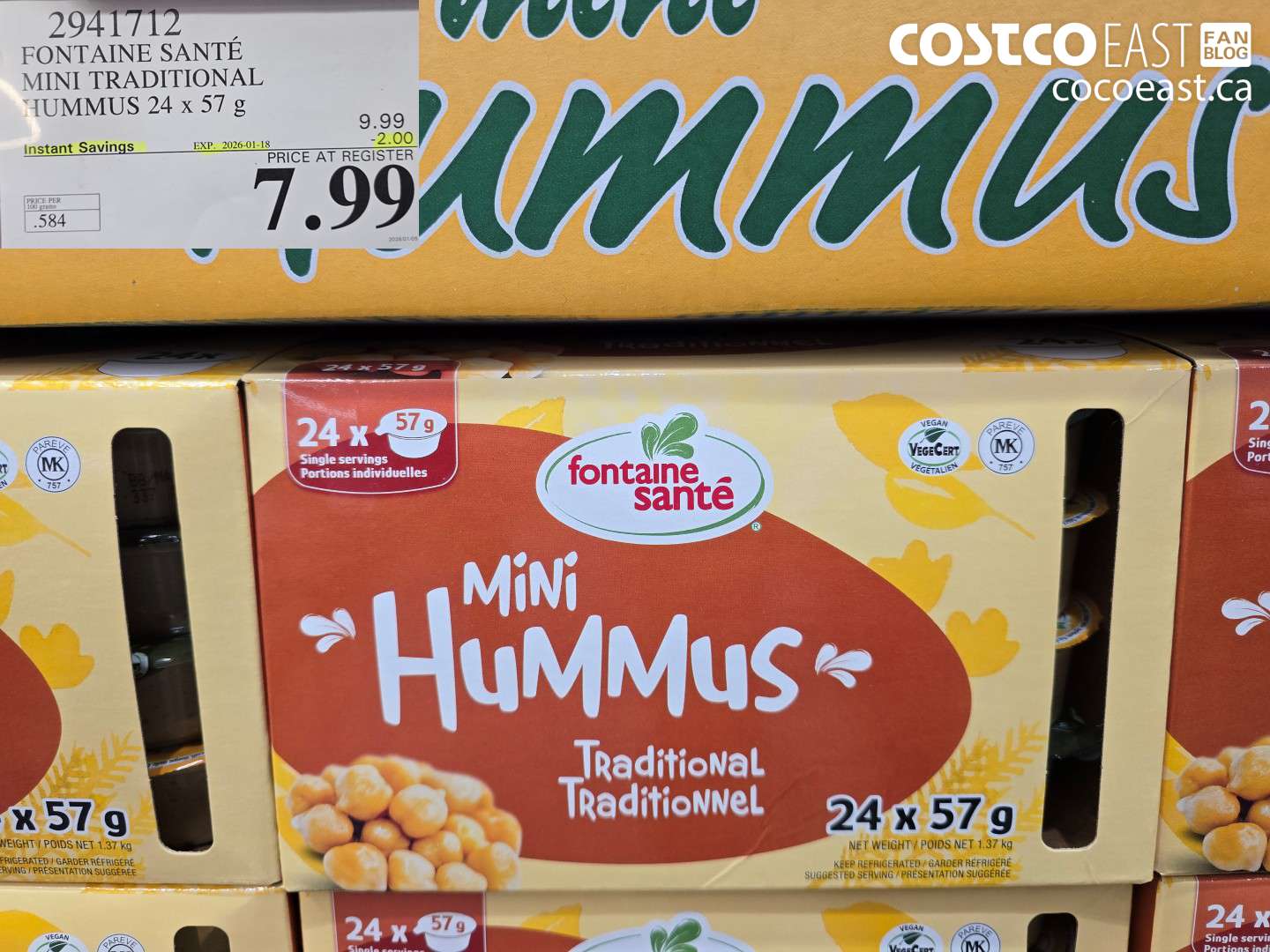 2941712 FONTAINE SANTE MINI TRADITIONAL HUMMUS 24 x 57g ($2.00 INSTANT SAVINGS EXPIRES ON 2026-01-18) $7.99