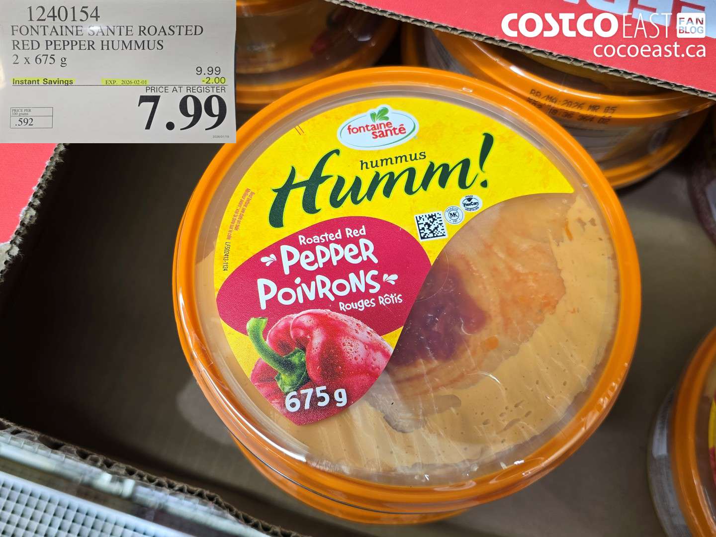 1240154 FONTAINE SANTE ROASTED RED PEPPER HUMMUS 2 x 675 g ($2.00 INSTANT SAVINGS EXPIRES ON 2026-02-01) $7.99