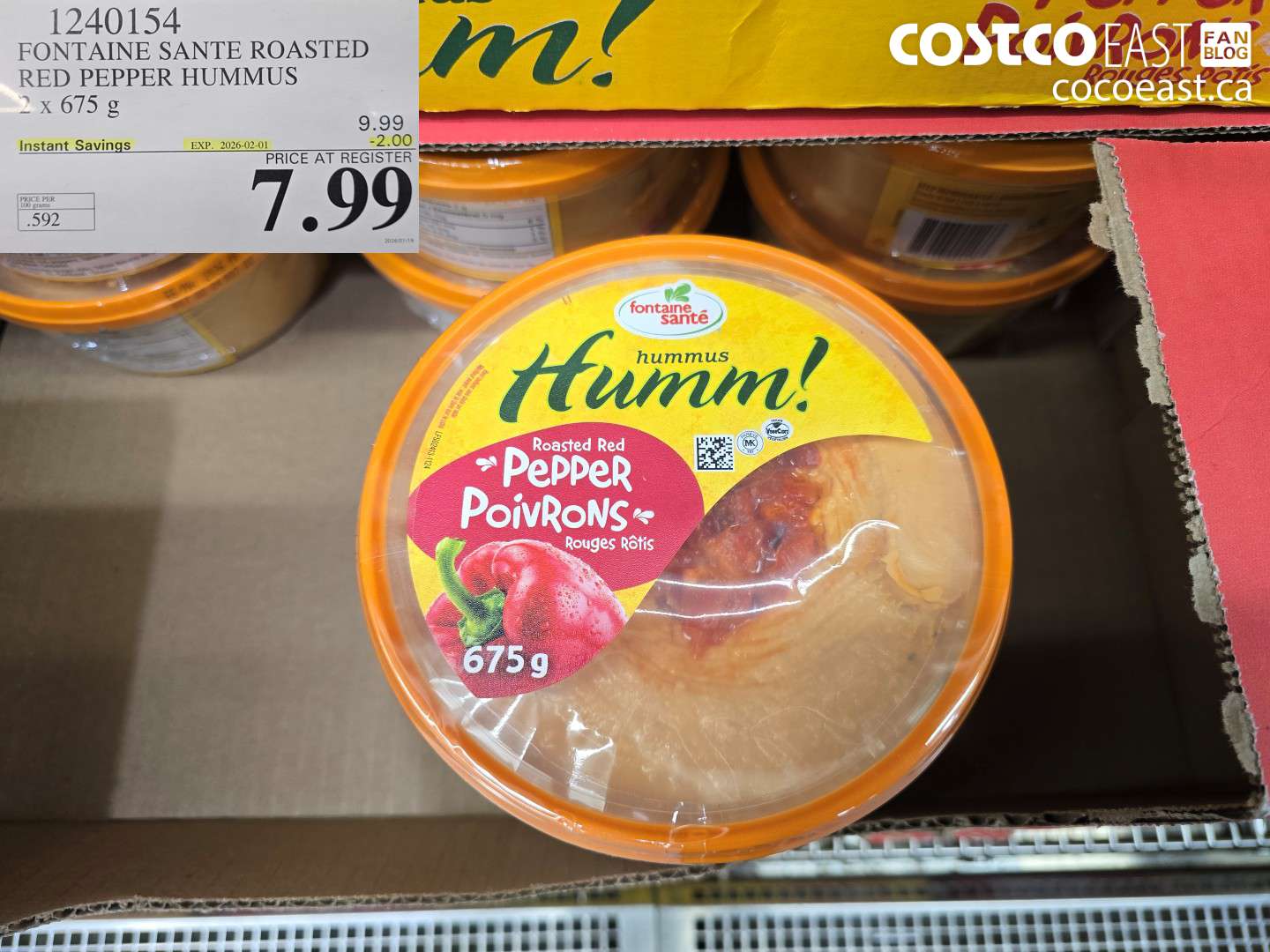 1240154 FONTAINE SANTE ROASTED RED PEPPER HUMMUS 2 x 675 g ($2.00 INSTANT SAVINGS EXPIRES ON 2026-02-01) $7.99