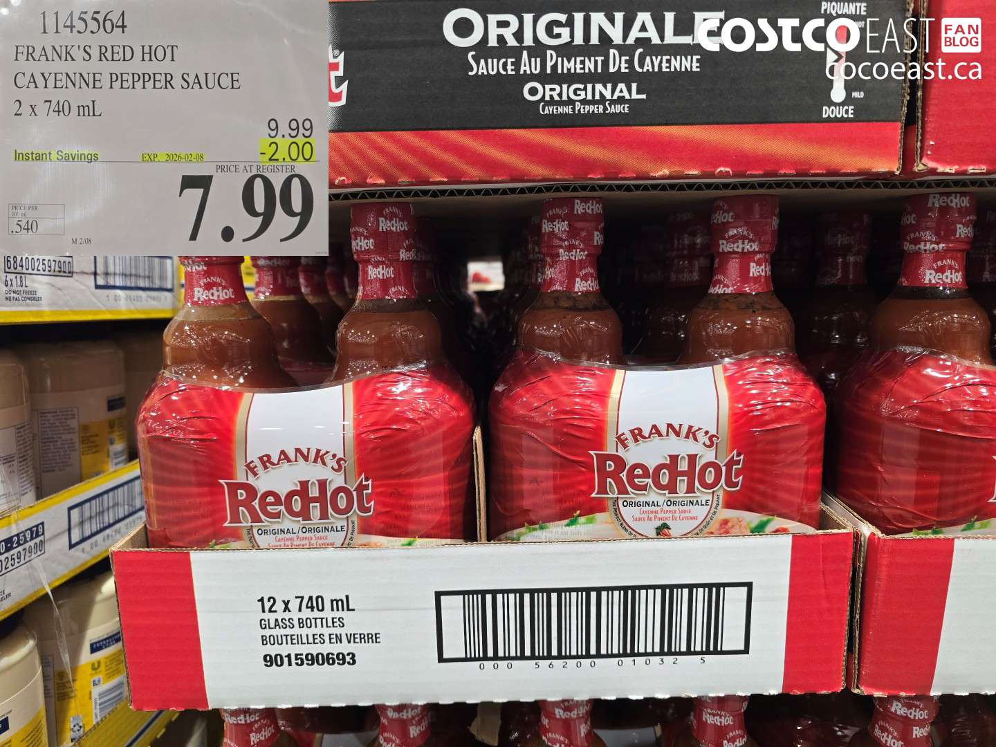 1145564 FRANKS RED HOT CAYENNE PEPPER SAUCE 2 X 740 ML ($2.00 INSTANT SAVINGS EXPIRES ON 2026-02-08) $7.99