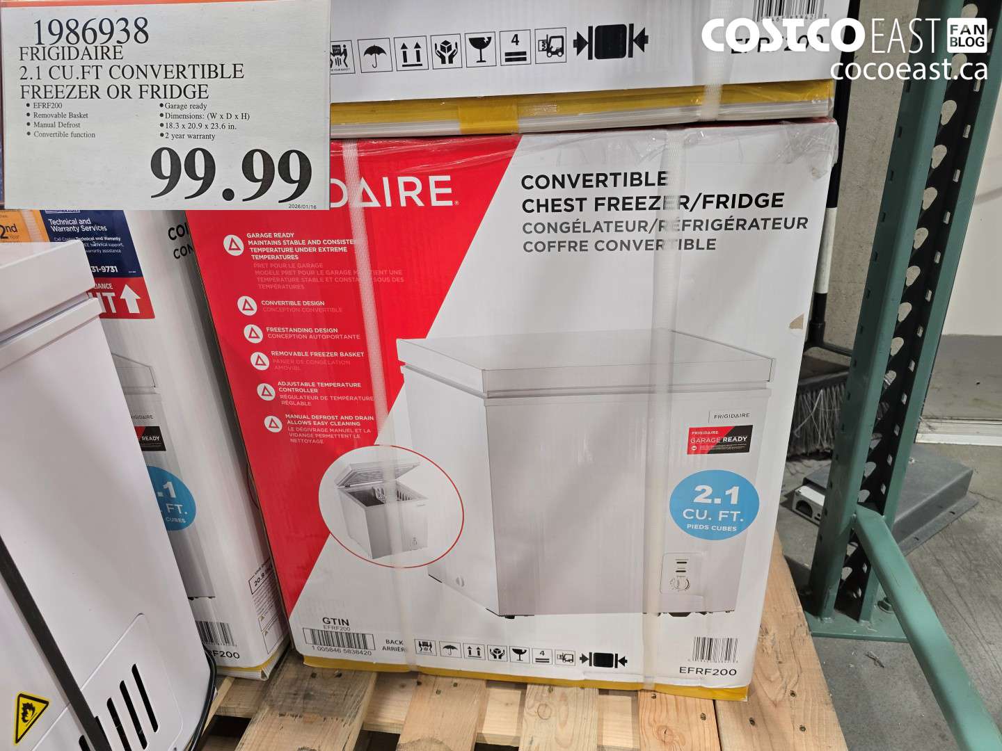 1986938 FRIGIDAIRE 2.1 CU.FT CONVERTIBLE FREEZER OR FRIDGE $99.99
