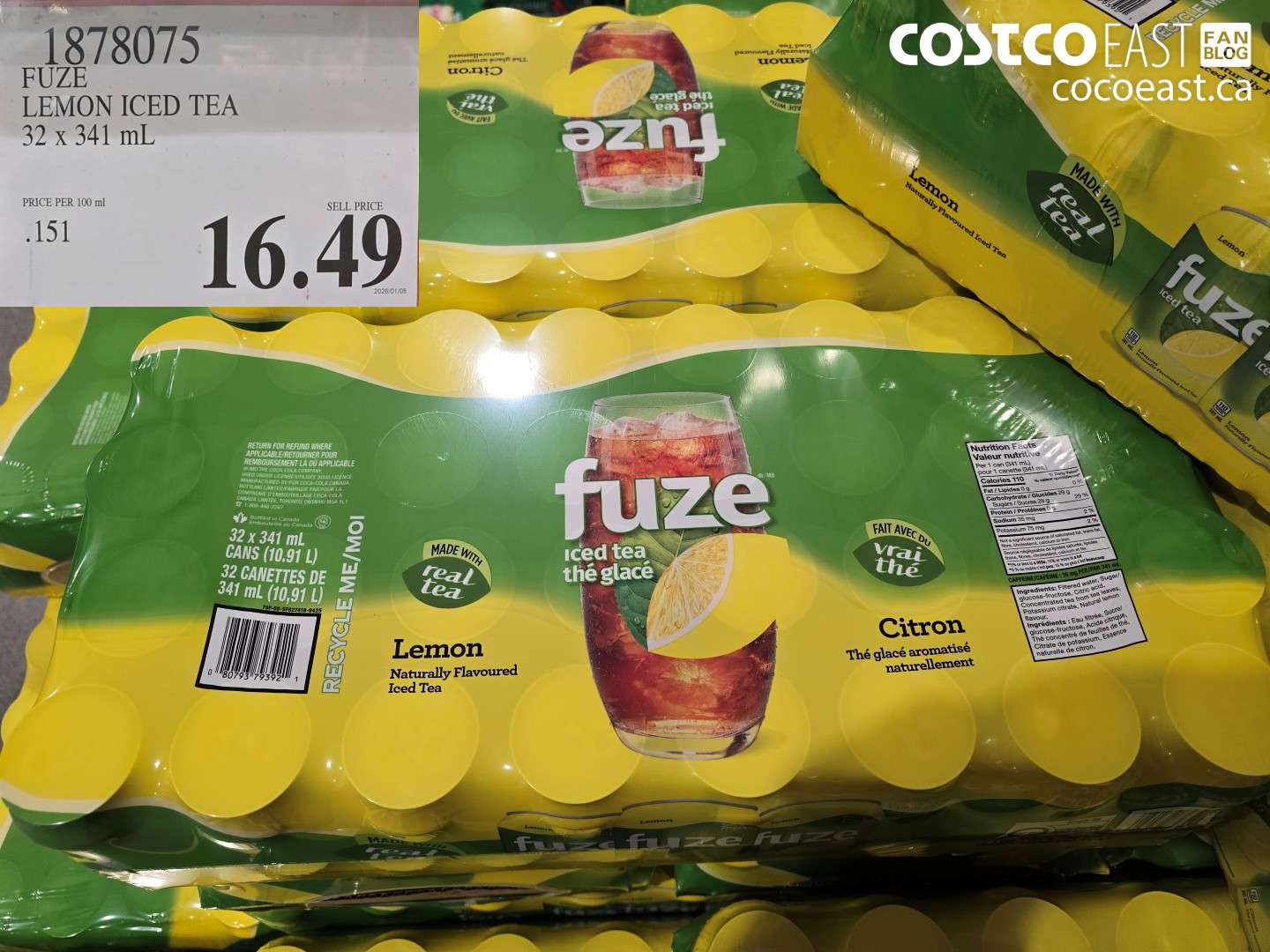 1878075 FUZE LEMON ICED TEA 32 x 341 mL $16.49