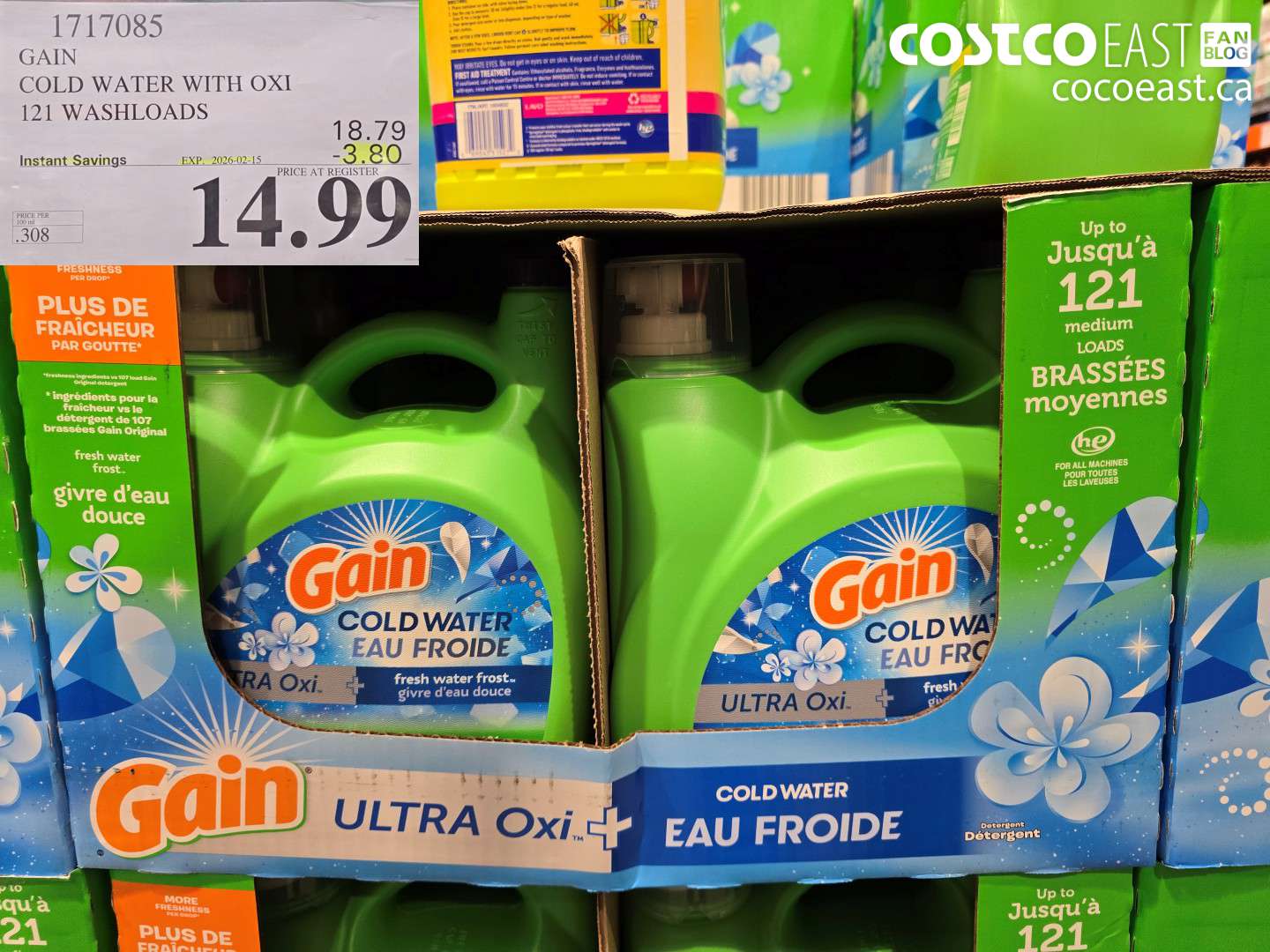 1717085 GAIN COLD WATER WITH OXI 121 wash loads ($3.80 INSTANT SAVINGS EXPIRES ON 2026-02-15) $14.99