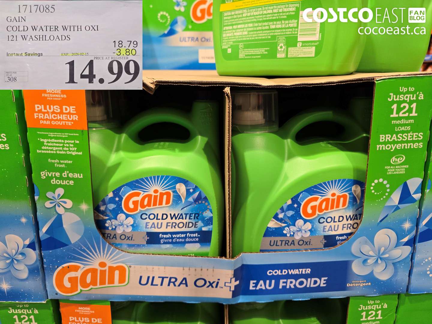 1717085 GAIN COLD WATER WITH OXI 121 wash loads ($3.80 INSTANT SAVINGS EXPIRES ON 2026-02-15) $14.99