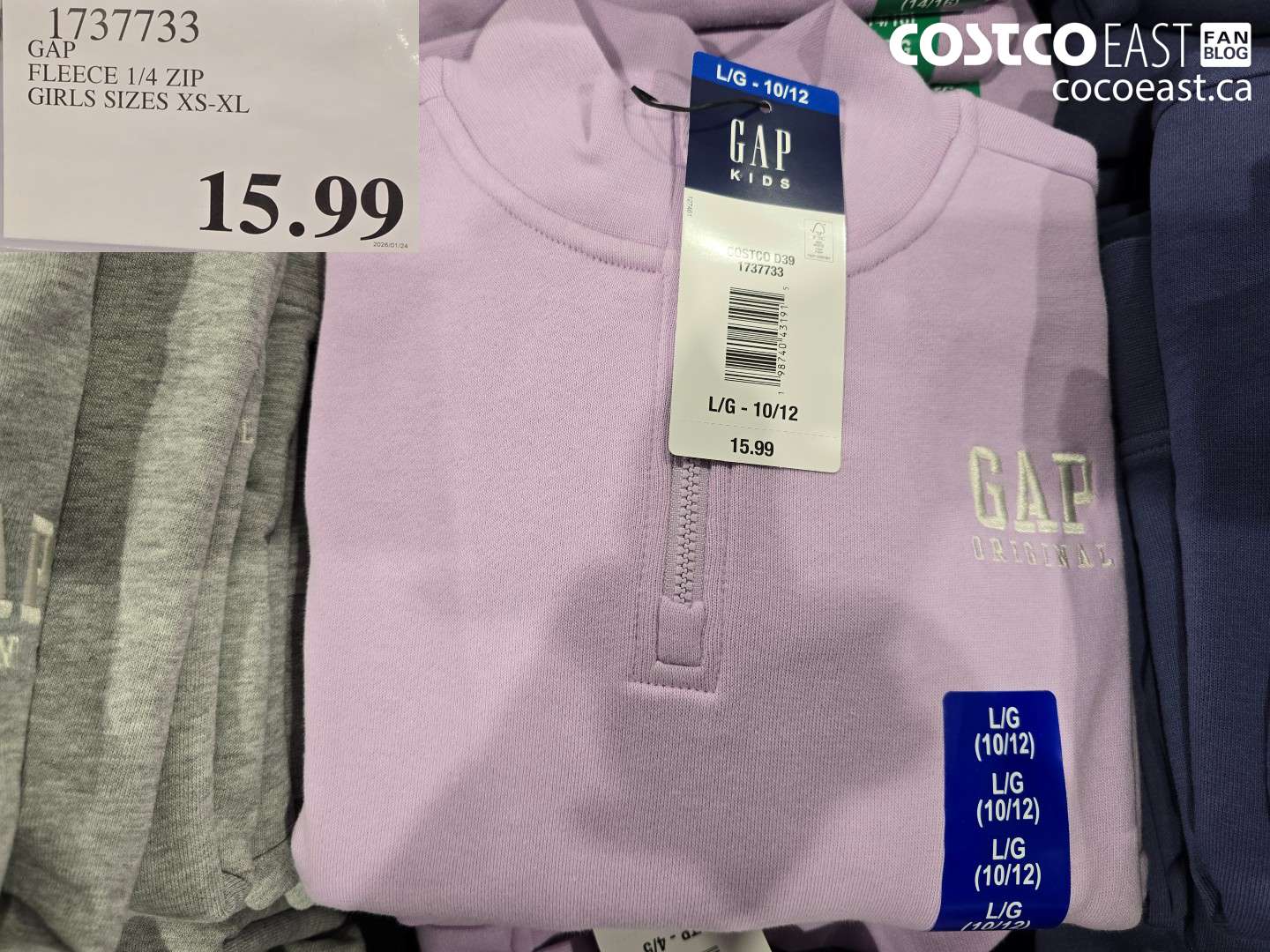 1737733 GAP FLEECE 1/4 ZIP GIRLS SIZES XS-XL  $15.99