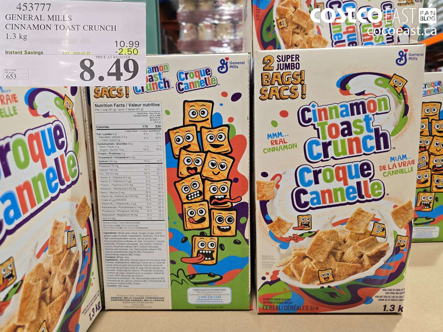 453777 GENERAL MILLS CINNAMON TOAST CRUNCH 1.3 kg ($2.50 INSTANT SAVINGS EXPIRES ON 2026-01-25) $8.49