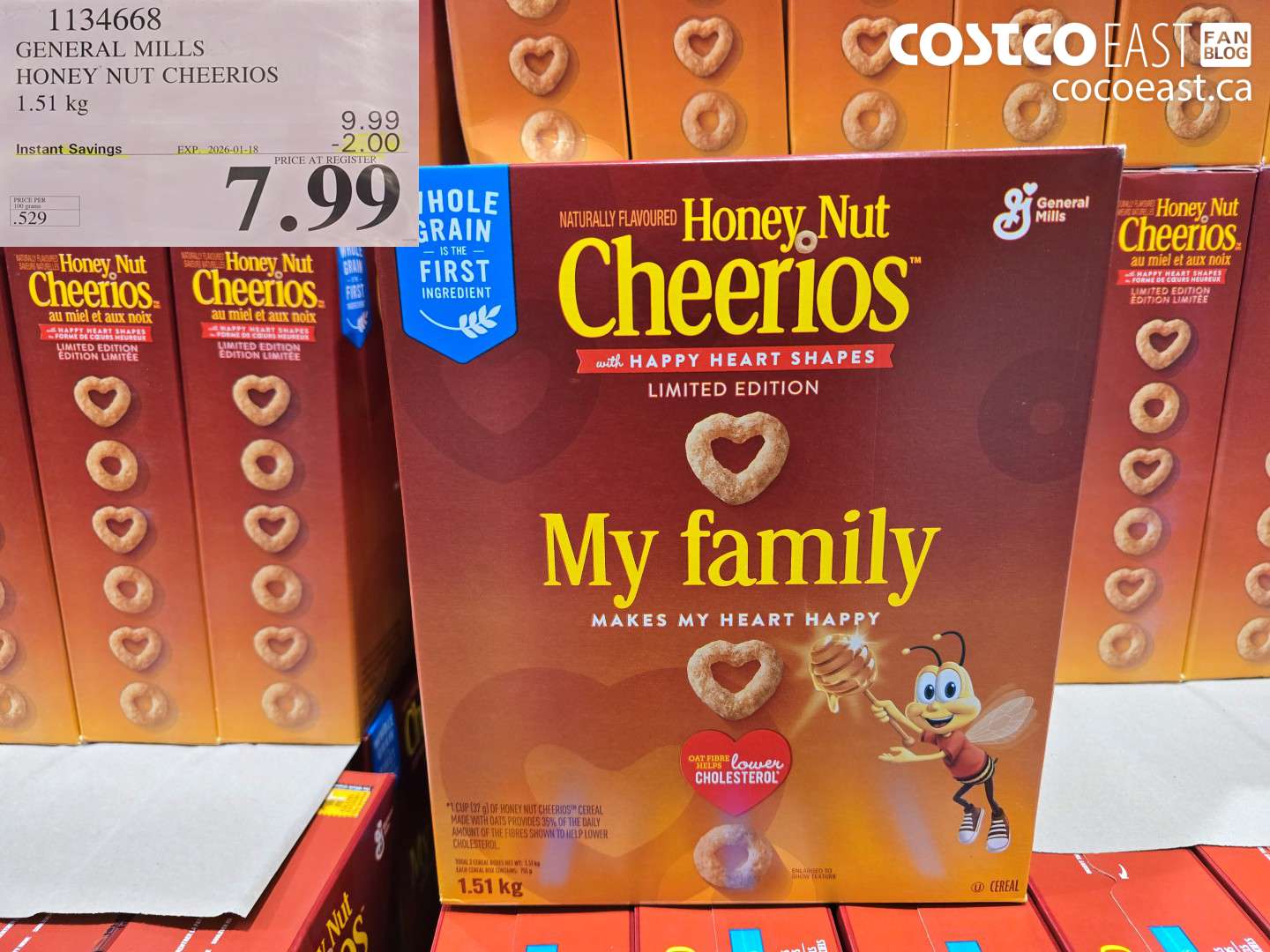 1134668 GENERAL MILLS HONEY NUT CHEERIOS 1.51 kg ($2.00 INSTANT SAVINGS EXPIRES ON 2026-01-18) $7.99