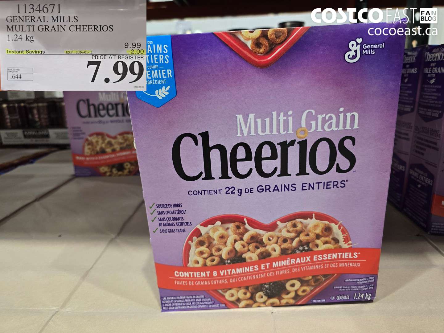 1134671 GENERAL MILLS MULTI-GRAIN CHEERIOS 1.24 KG ($2.00 INSTANT SAVINGS EXPIRES ON 2026-01-11) $7.99