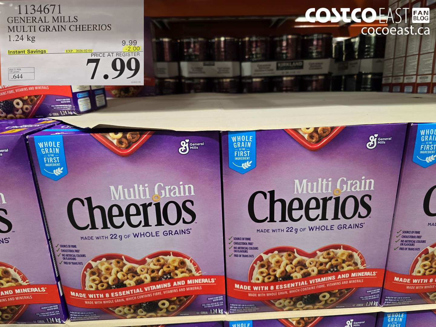 1134671 GENERAL MILLS MULTI-GRAIN CHEERIOS 1.24 KG ($2.00 INSTANT SAVINGS EXPIRES ON 2026-02-01) $7.99