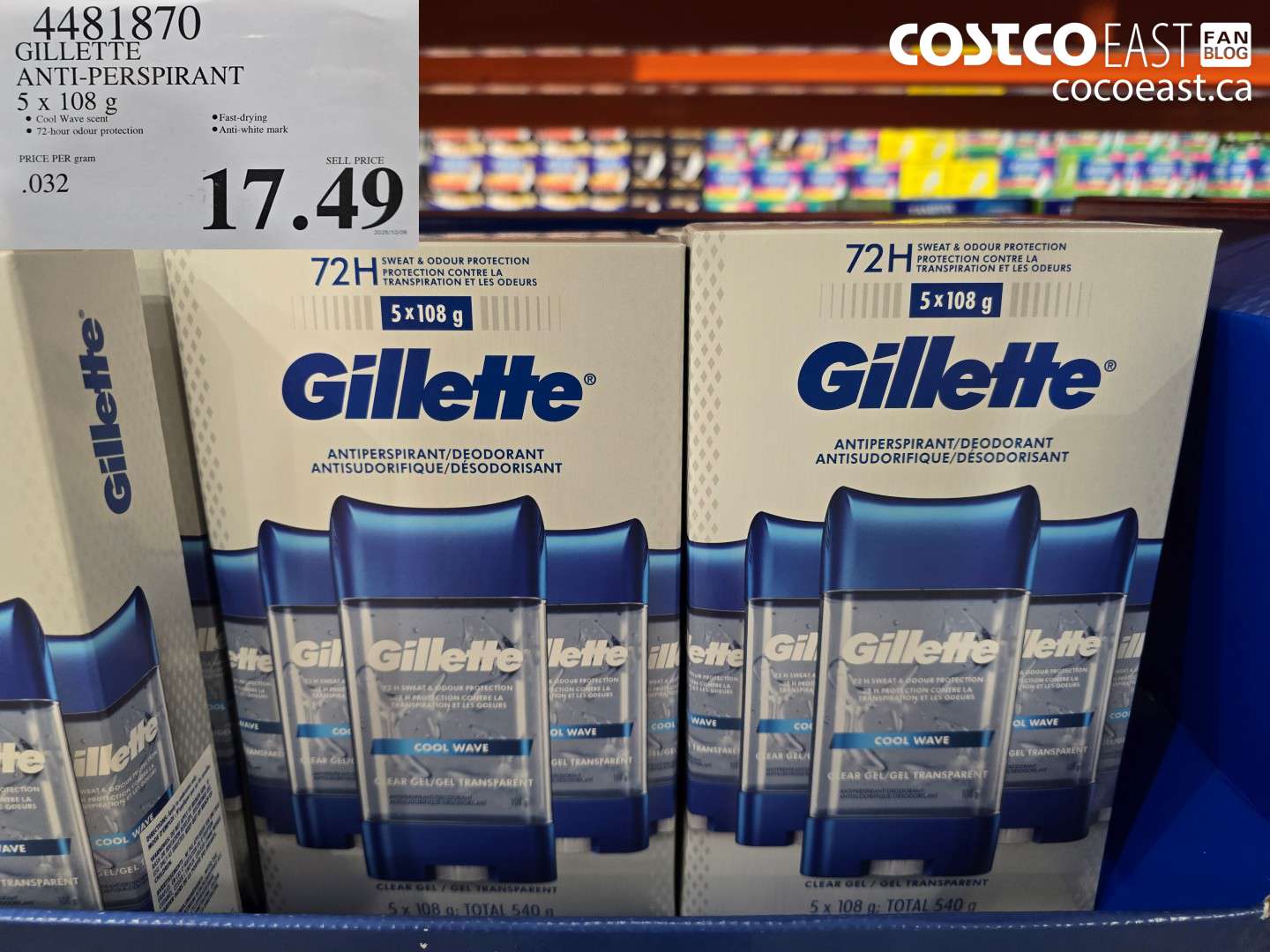 4481870 GILLETTE ANTI-PERSPIRANT 5 X 108 G $17.49