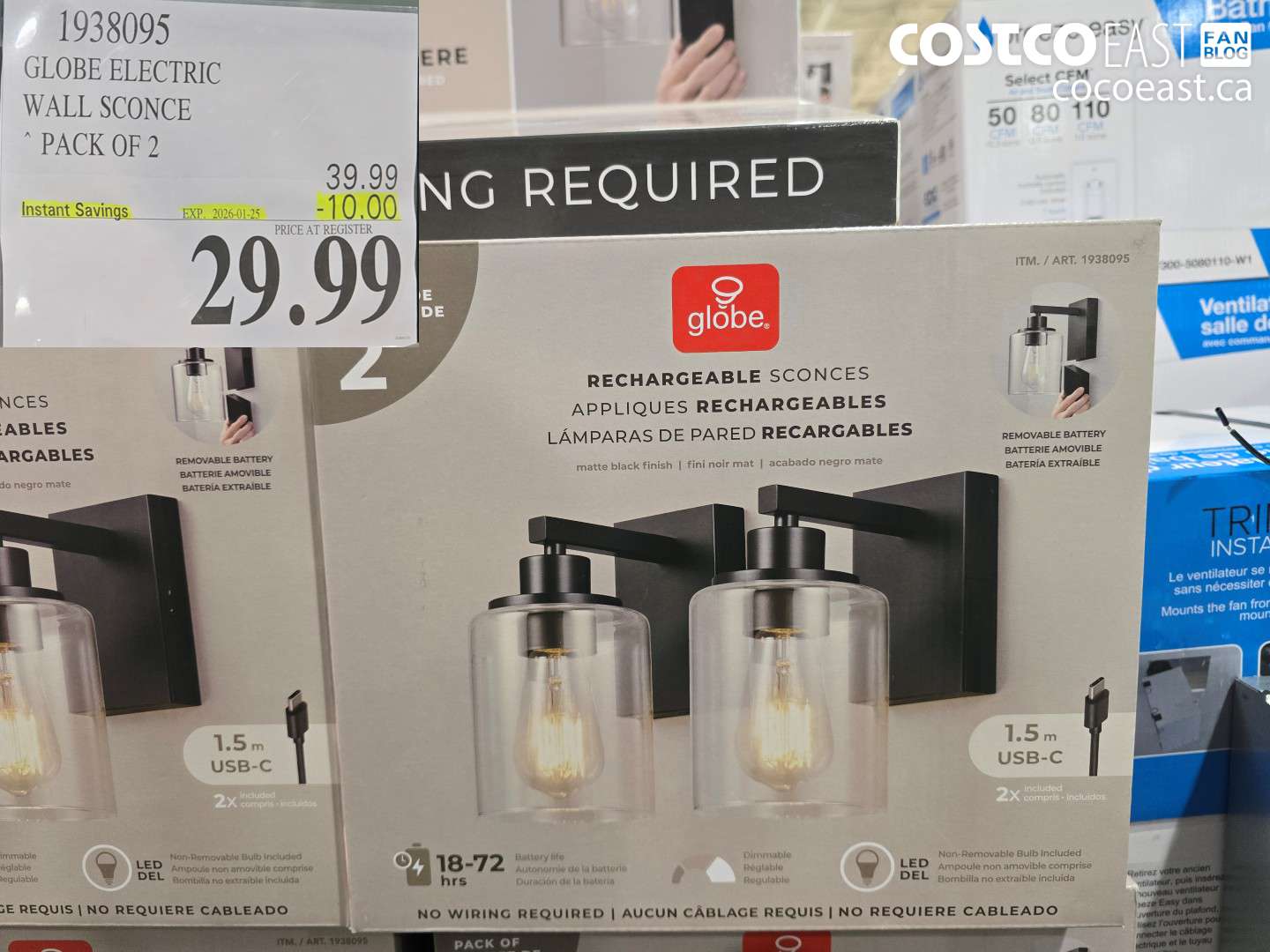 1938095 GLOBE ELECTRIC WALL SCONCE PACK OF 2 ($10.00 INSTANT SAVINGS EXPIRES ON 2026-01-25) $29.99