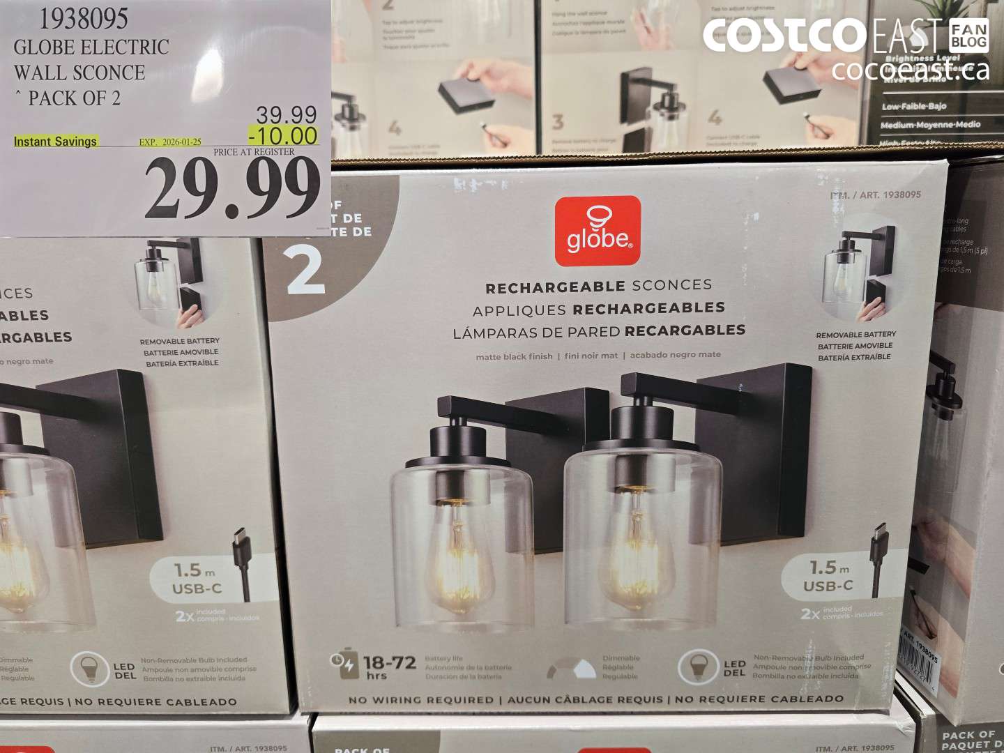 1938095 GLOBE ELECTRIC WALL SCONCE PACK OF 2 ($10.00 INSTANT SAVINGS EXPIRES ON 2026-01-25) $29.99