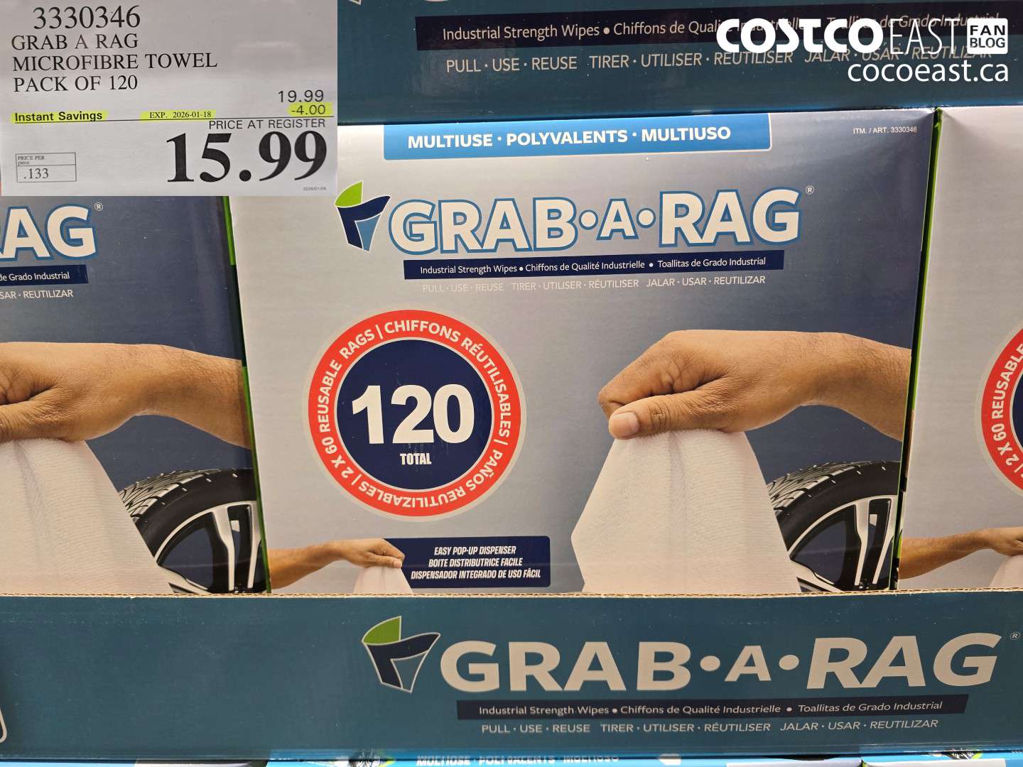 3330346 GRAB A RAG MICROFIBRE TOWEL PACK OF 120 ($4.00 INSTANT SAVINGS EXPIRES ON 2026-01-18) $15.99