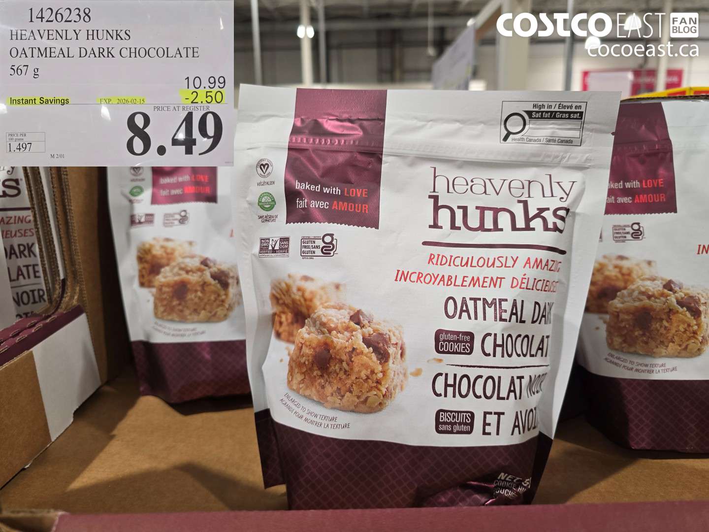 1426238 HEAVENLY HUNKS OATMEAL DARK CHOCOLATE 567 g ($2.50 INSTANT SAVINGS EXPIRES ON 2026-02-15) $8.49