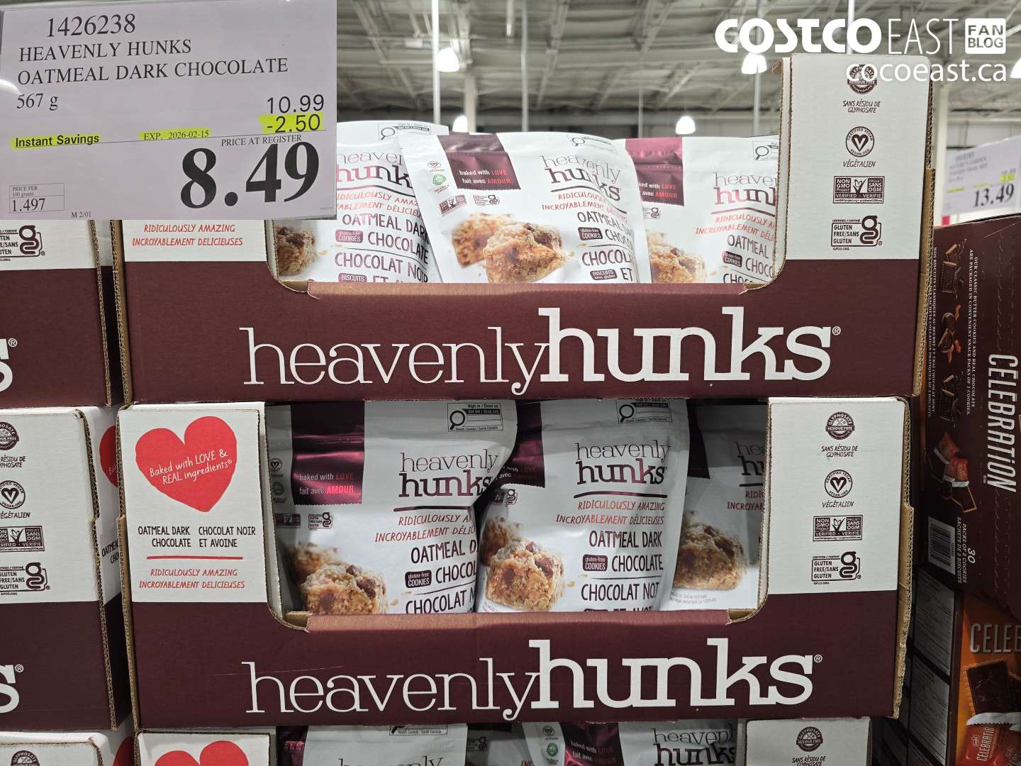 1426238 HEAVENLY HUNKS OATMEAL DARK CHOCOLATE 567 g ($2.50 INSTANT SAVINGS EXPIRES ON 2026-02-15) $8.49