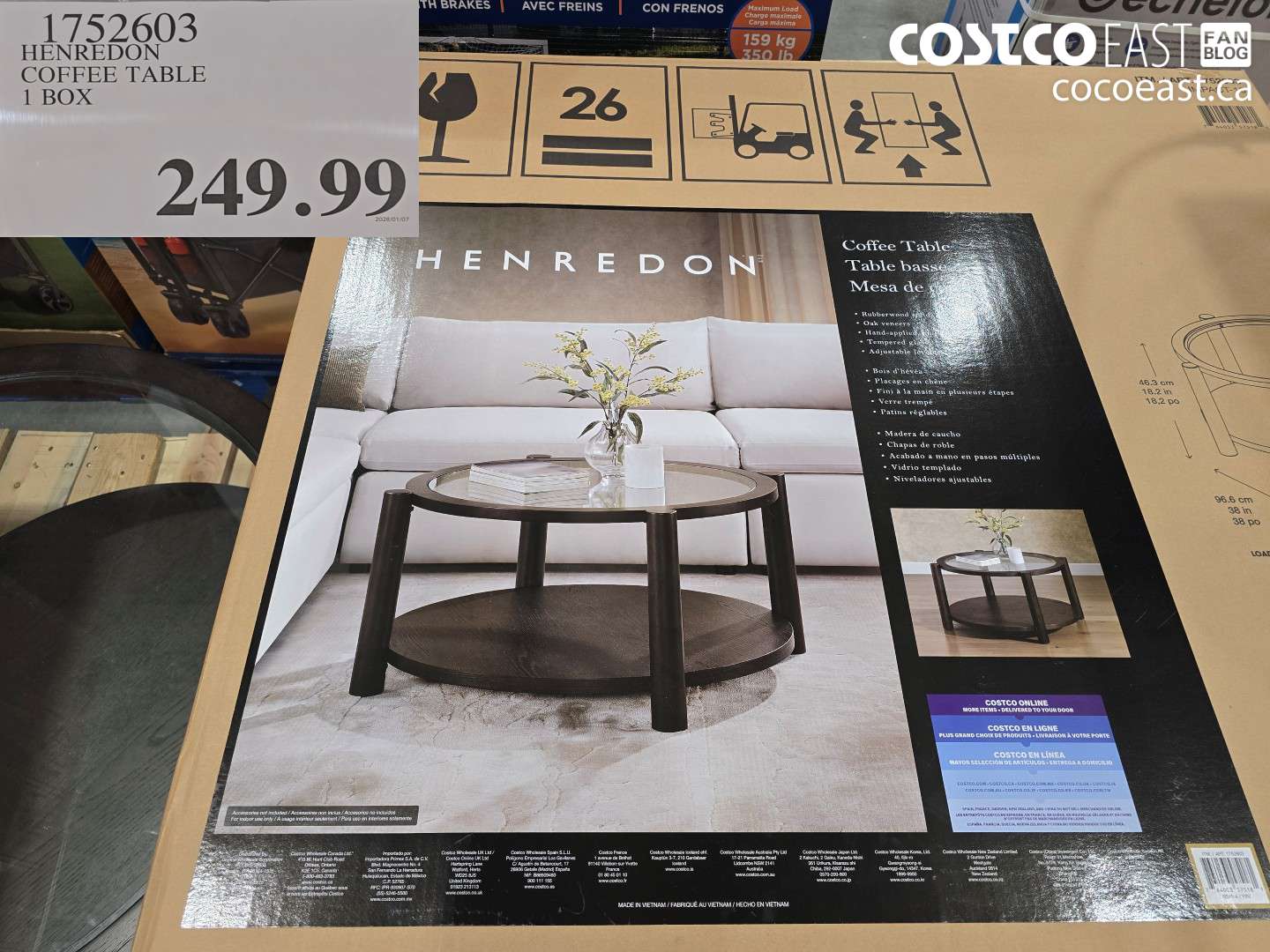 1752603 HENREDON COFFEE TABLE 1 BOX $249.99