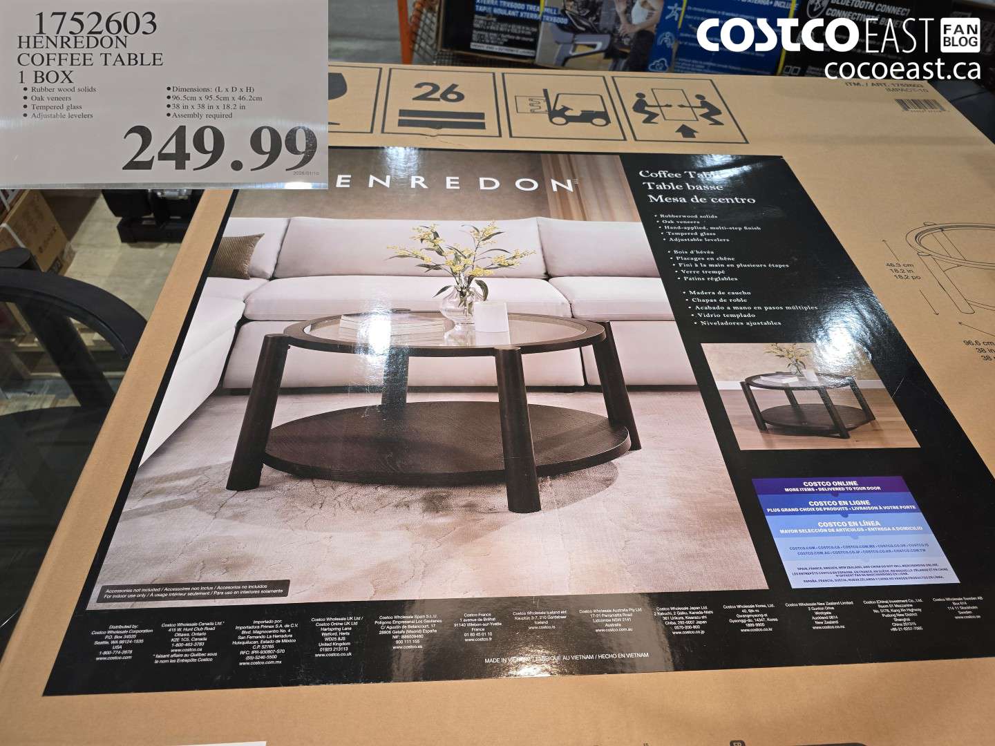 1752603 HENREDON COFFEE TABLE 1 BOX $249.99