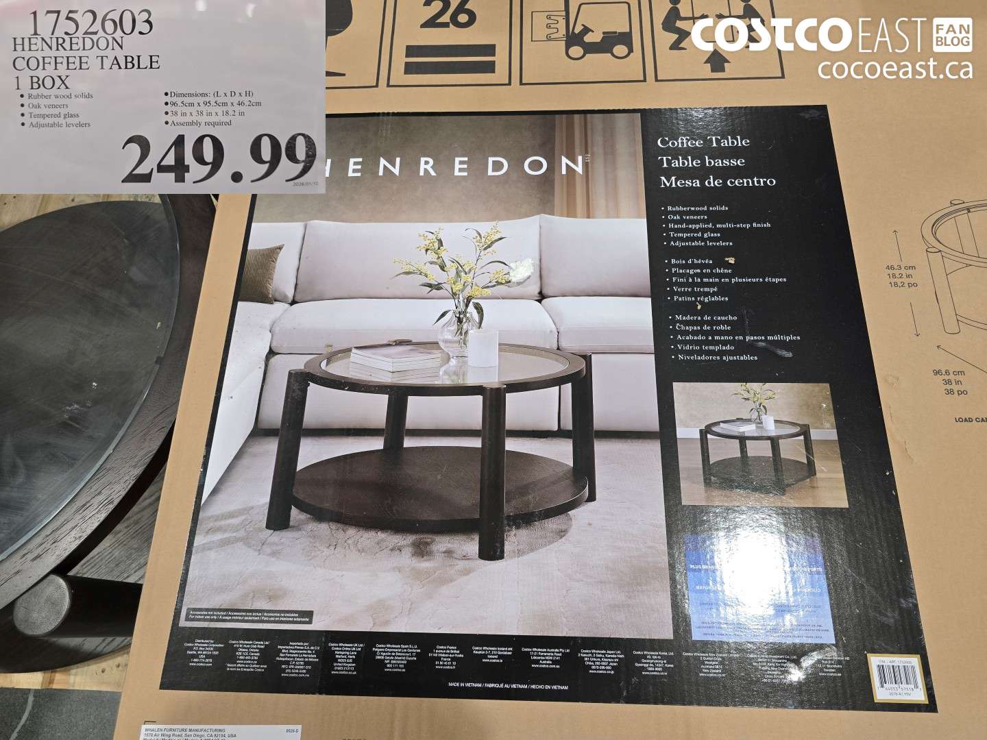 1752603 HENREDON COFFEE TABLE 1 BOX $249.99