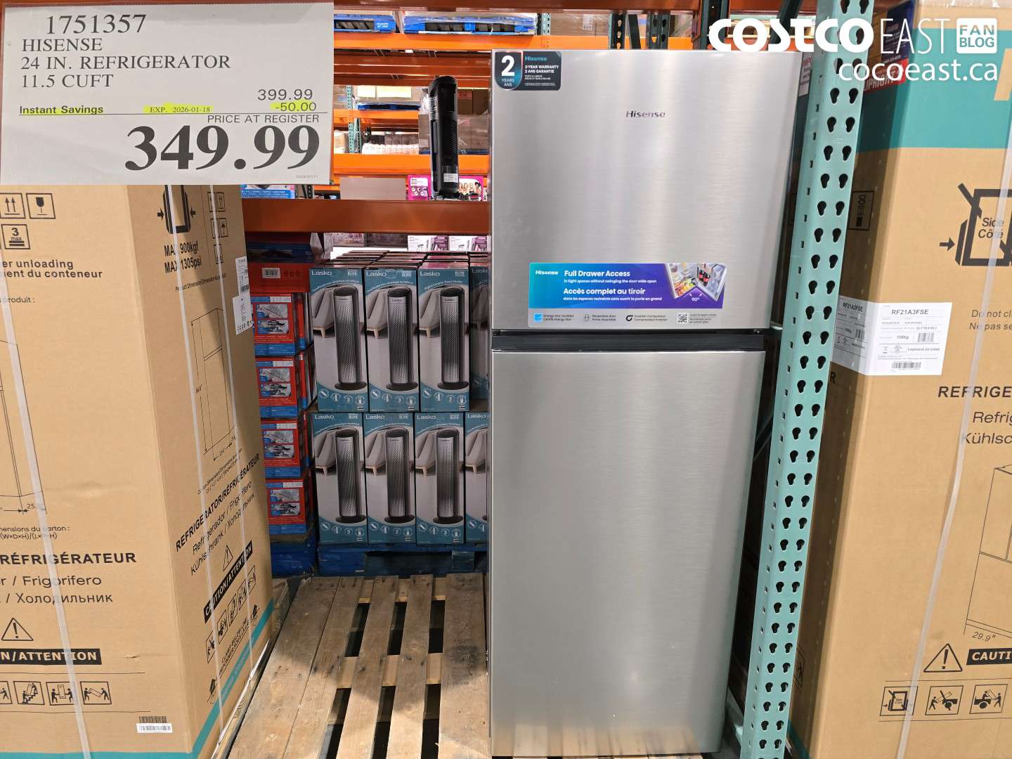 1751357 HISENSE 24 IN. REFRIGERATOR 11.5 cu.ft ($50.00 INSTANT SAVINGS EXPIRES ON 2026-01-18) $349.99